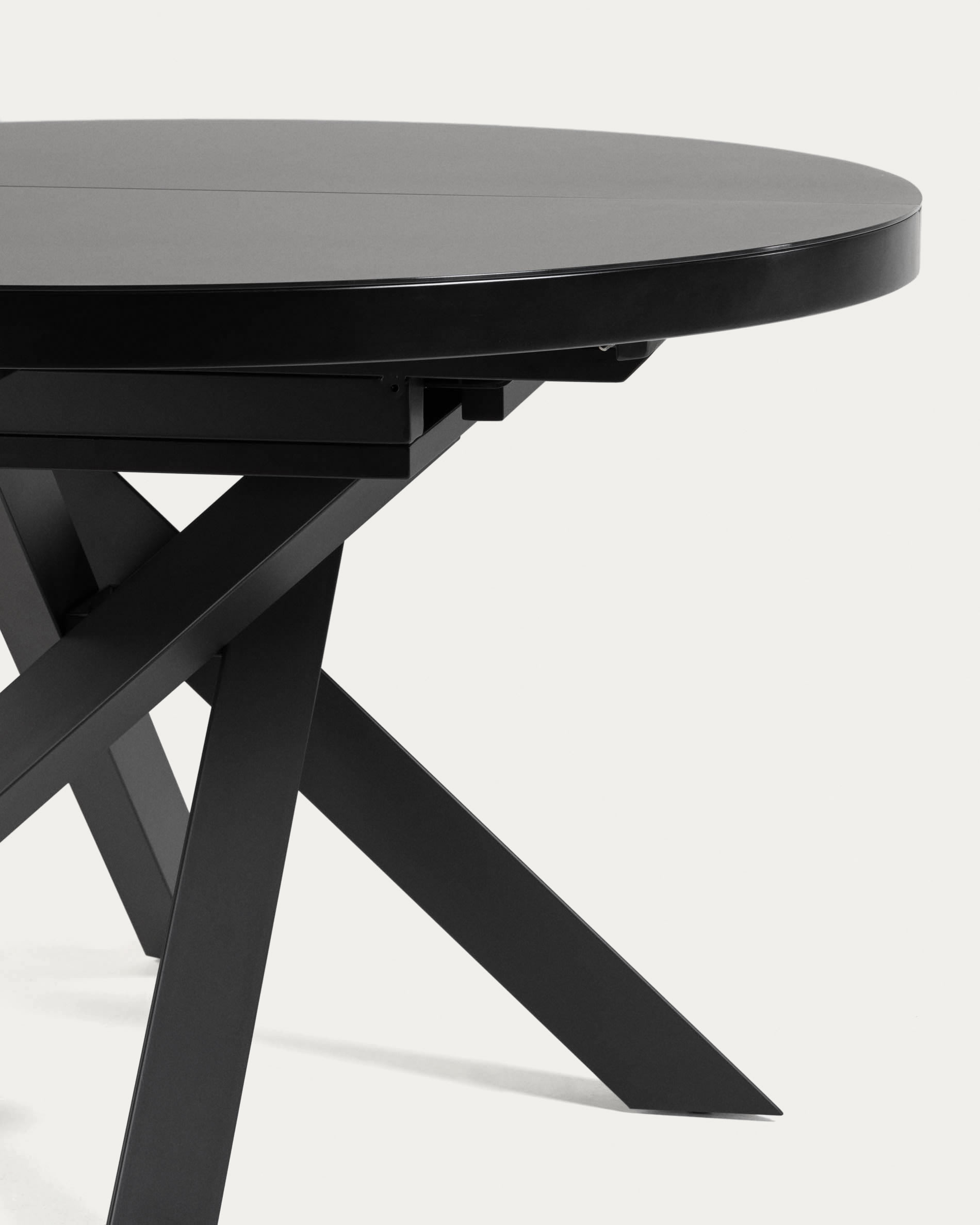 Table ronde extensible Vashti en verre et pieds en acier finition noire Ø 120 (160) cm — Kave Home