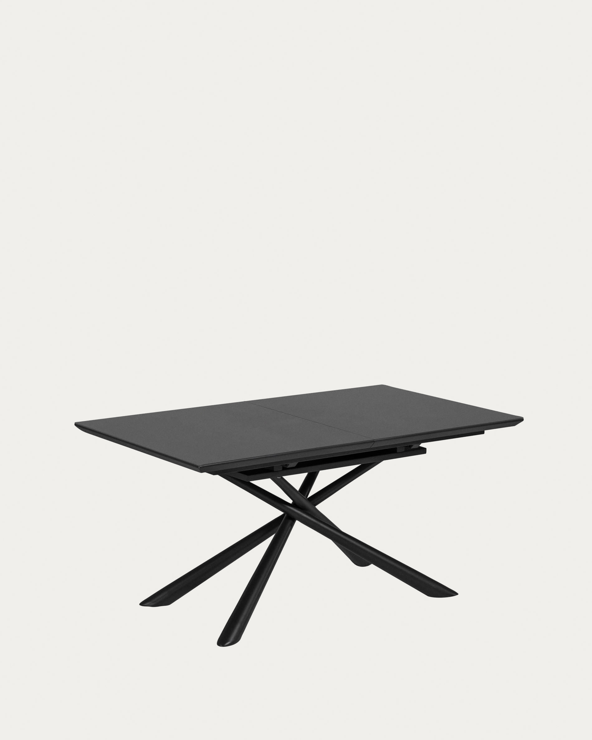 Table extensible Theone en verre et pieds en acier finition noire 160 (210) x — Kave Home
