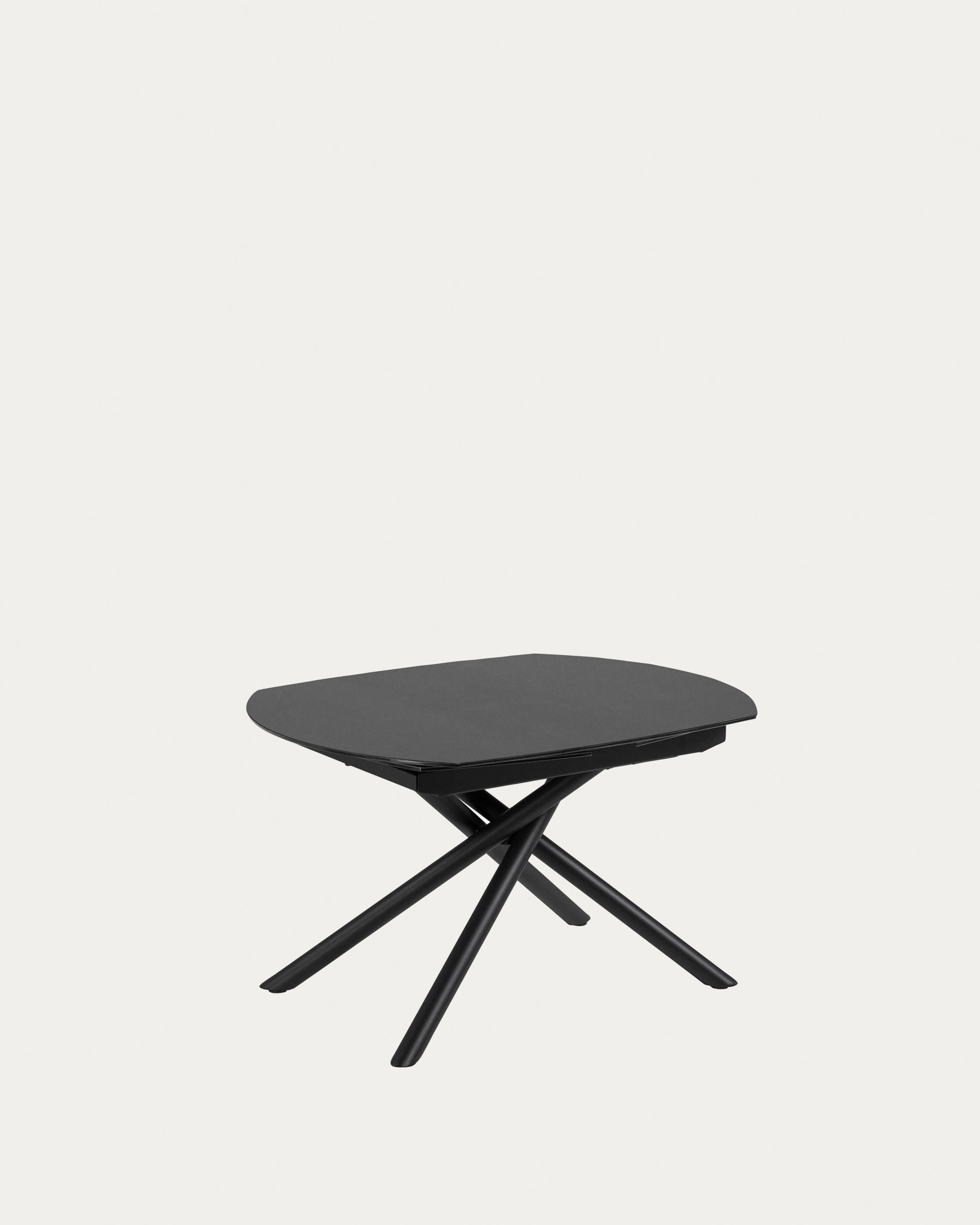 Table extensible Yodalia en verre trempé et pieds en acier finition noire 130(190)x100 cm — Kave Home