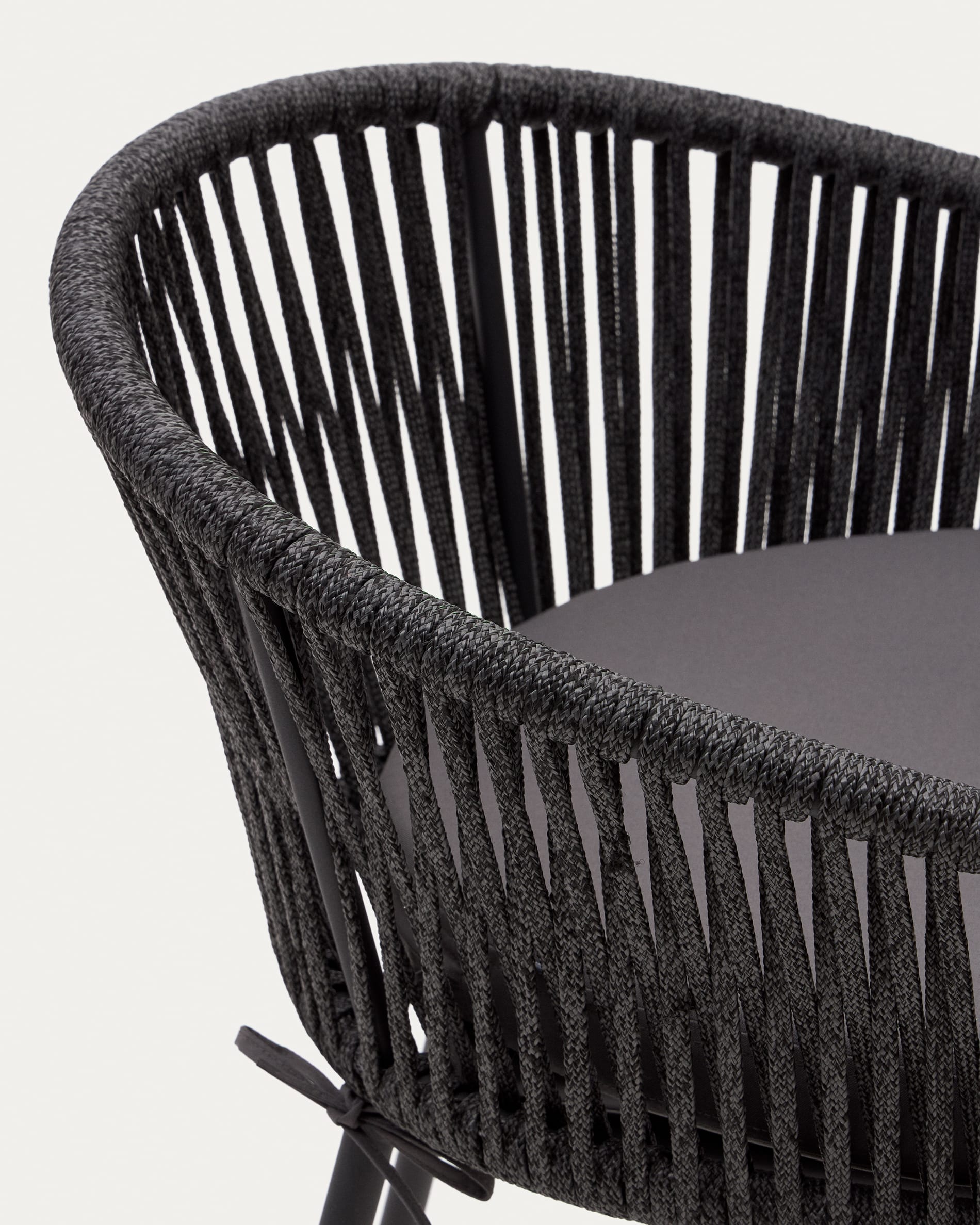 Yanet stool made from black cord and galvanised steel, height 65 cm