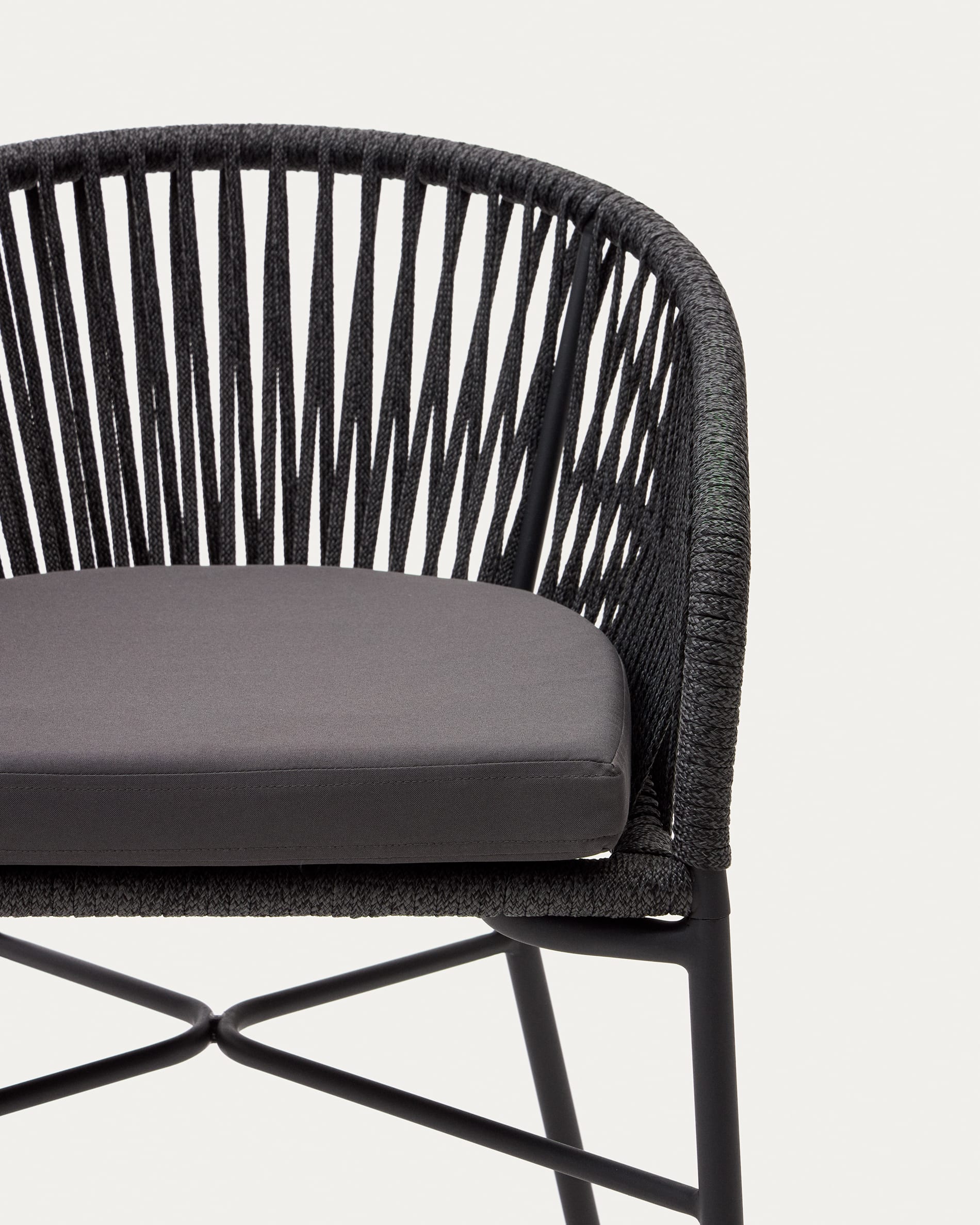 Yanet stool made from black cord and galvanised steel, height 65 cm