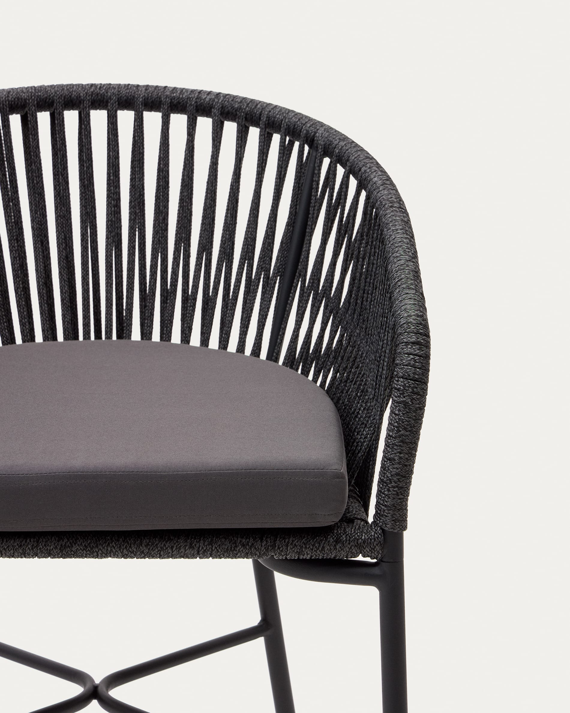 Yanet stool made from black cord and galvanised steel, height 80 cm