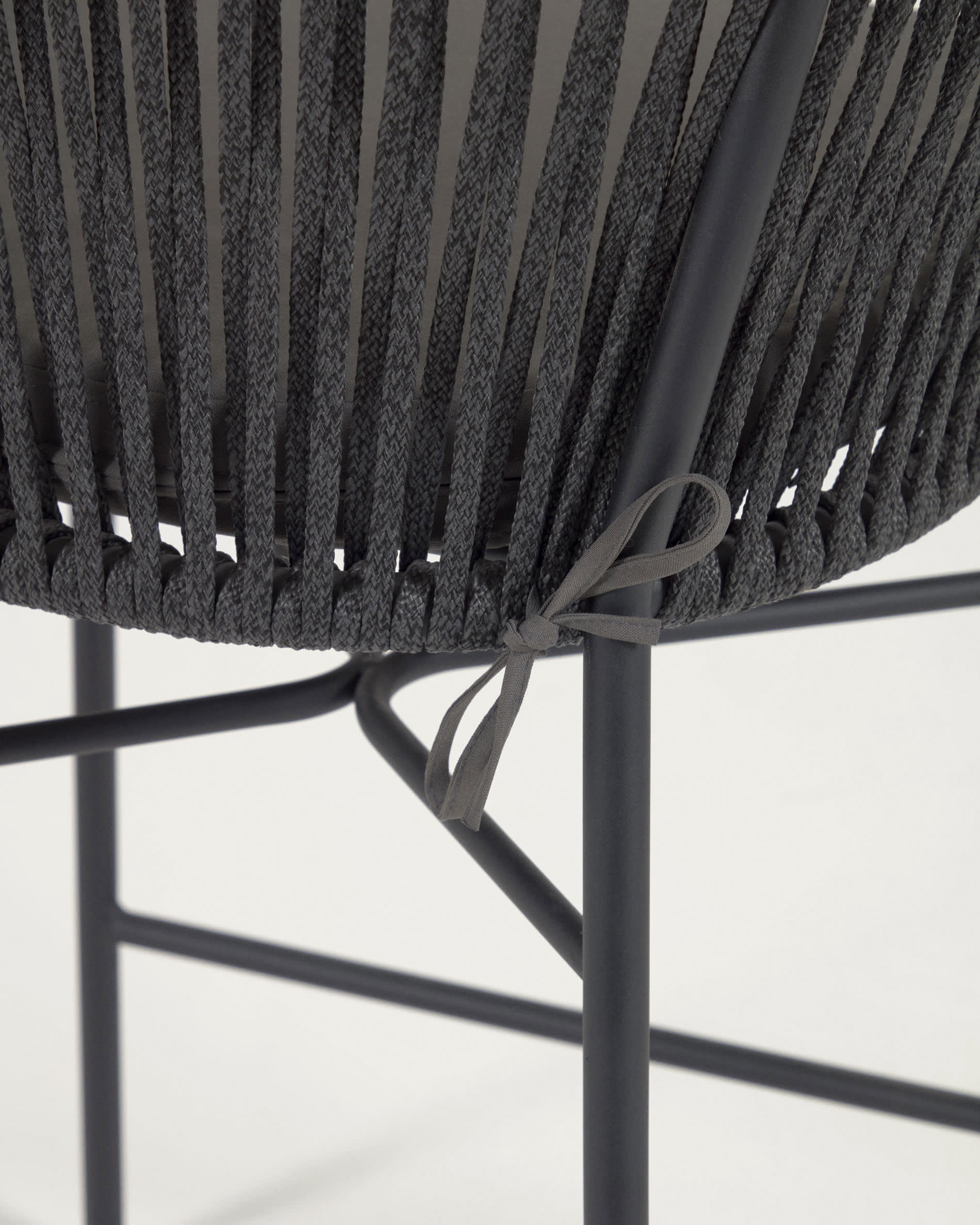 Yanet stool made from black cord and galvanised steel, height 80 cm