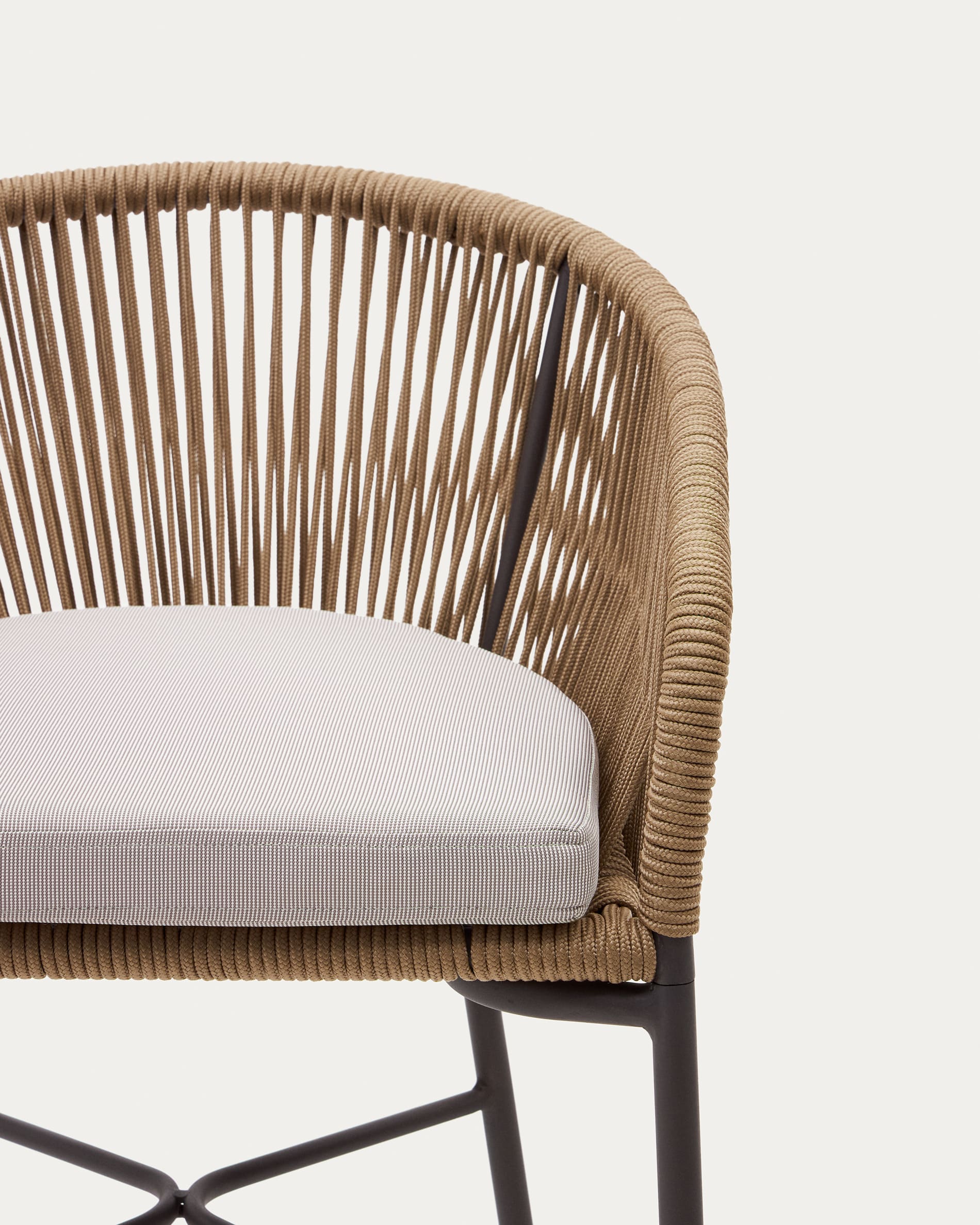 Yanet stool made from beige cord and galvanised steel, height 80 cm