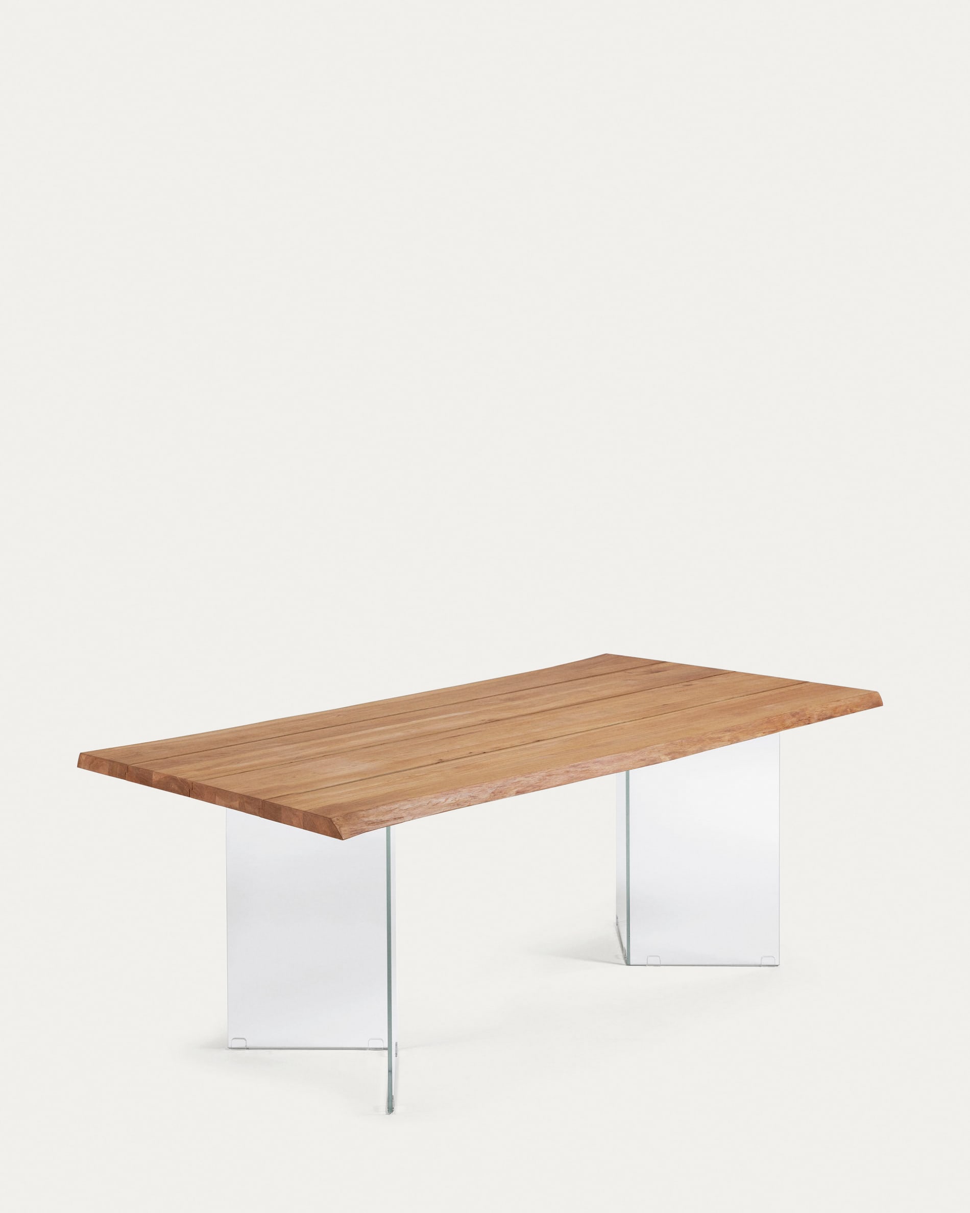 Lotty table in oak veneer with natural finish and glass legs 180 x 100 cm