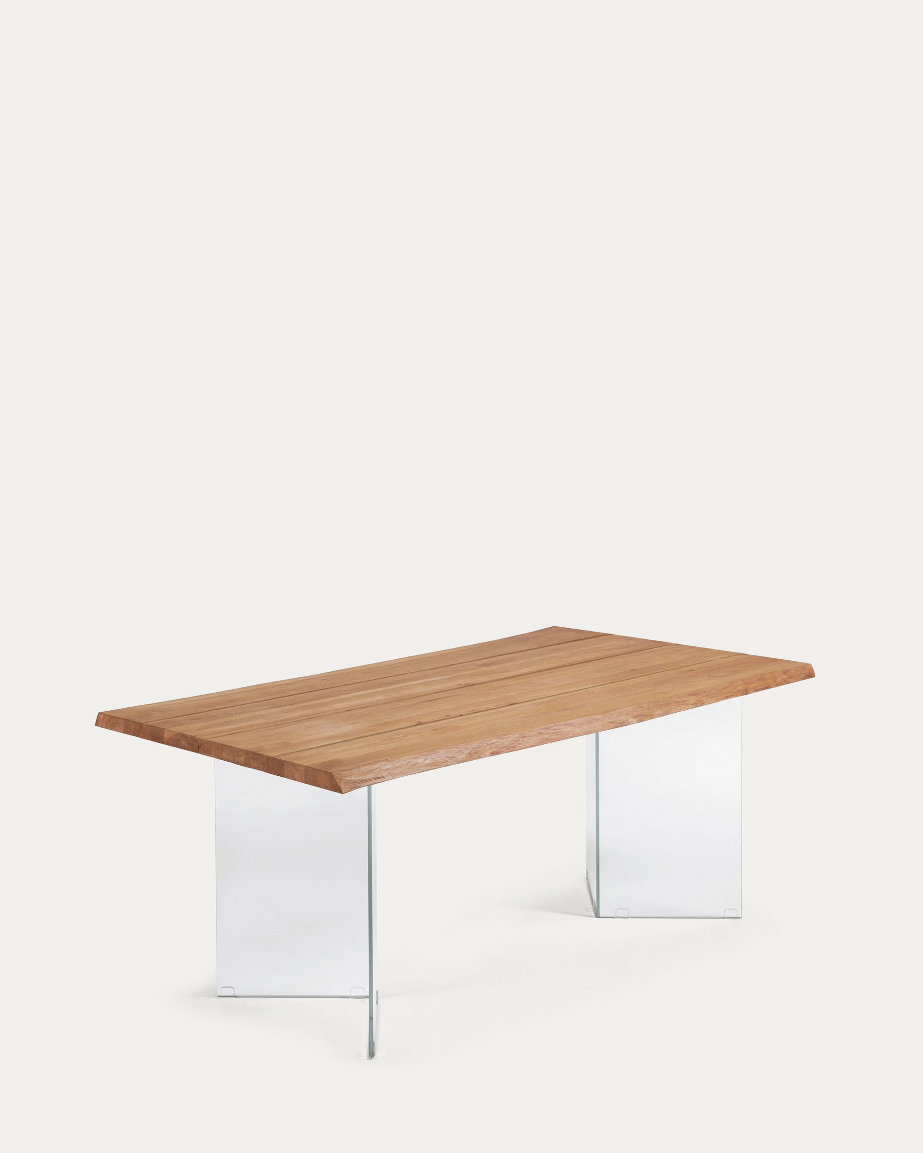 Lotty table in oak veneer with natural finish and glass legs 160 x 90 cm