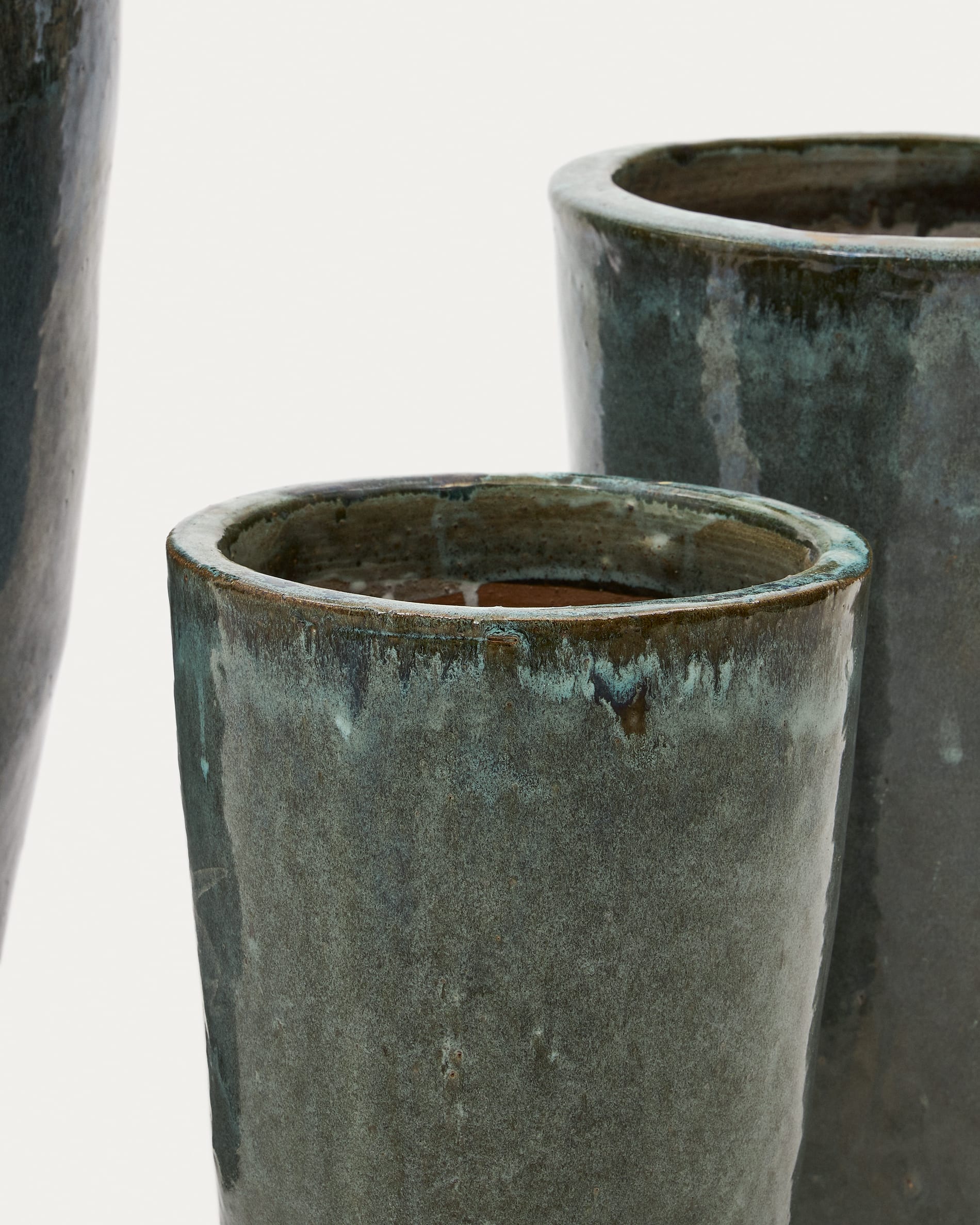 Rotja set of 3 terracotta planters with glazed green finish Ø 26 / 35 / 47 cm