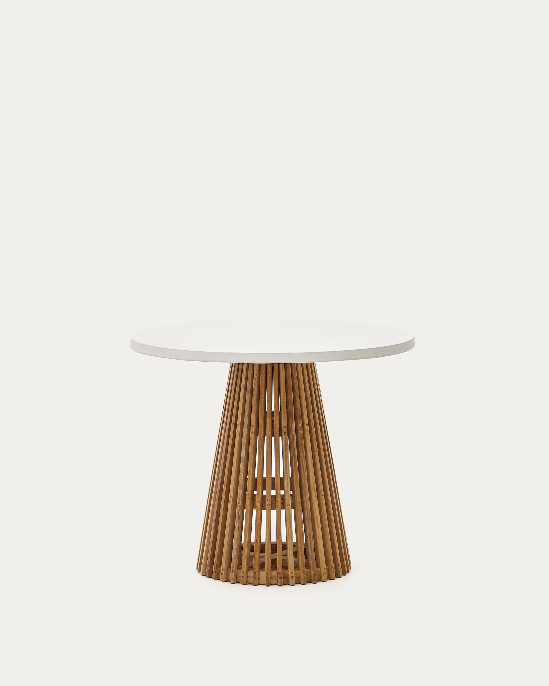 Alcaufar round outdoor table made of solid teak wood and white cement Ø 90 cm