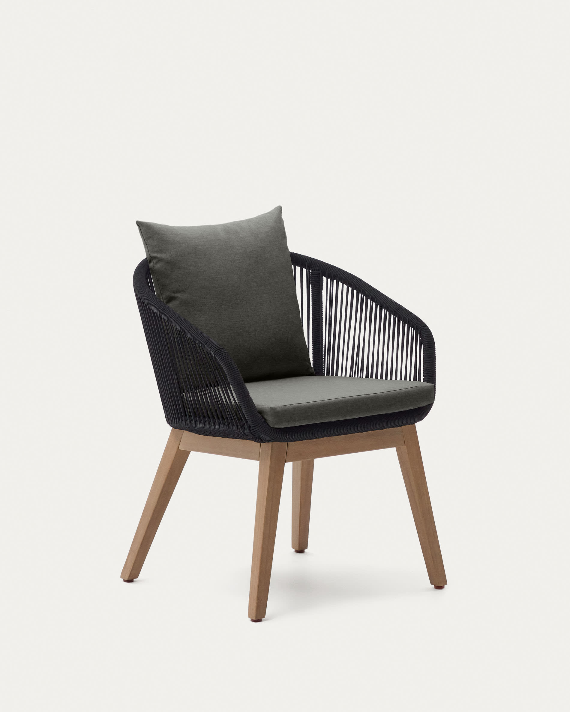 Portalo chair in black cord with solid acacia wood legs Kave Home International