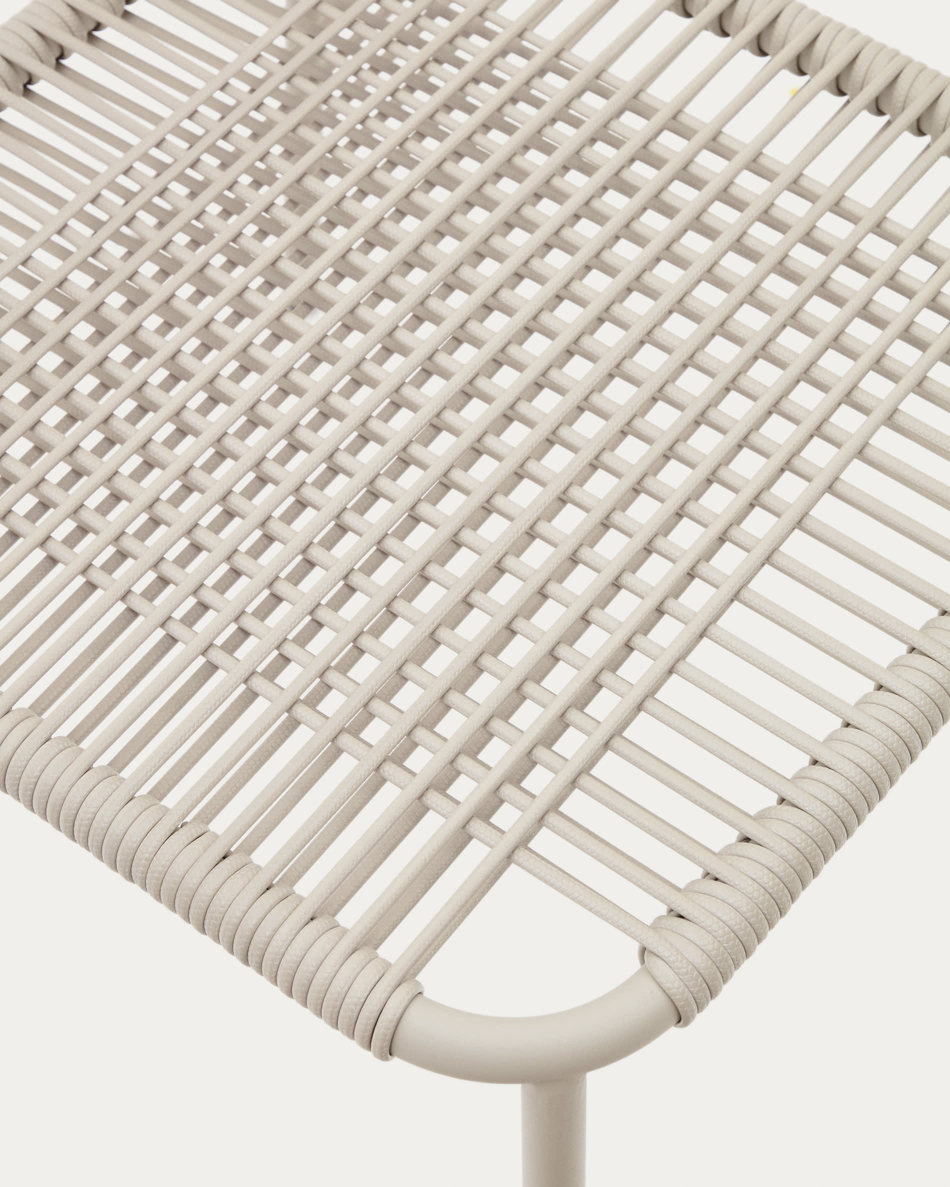 Talaier stackable outdoor chair in synthetic rope and galvanised steel with beige finish