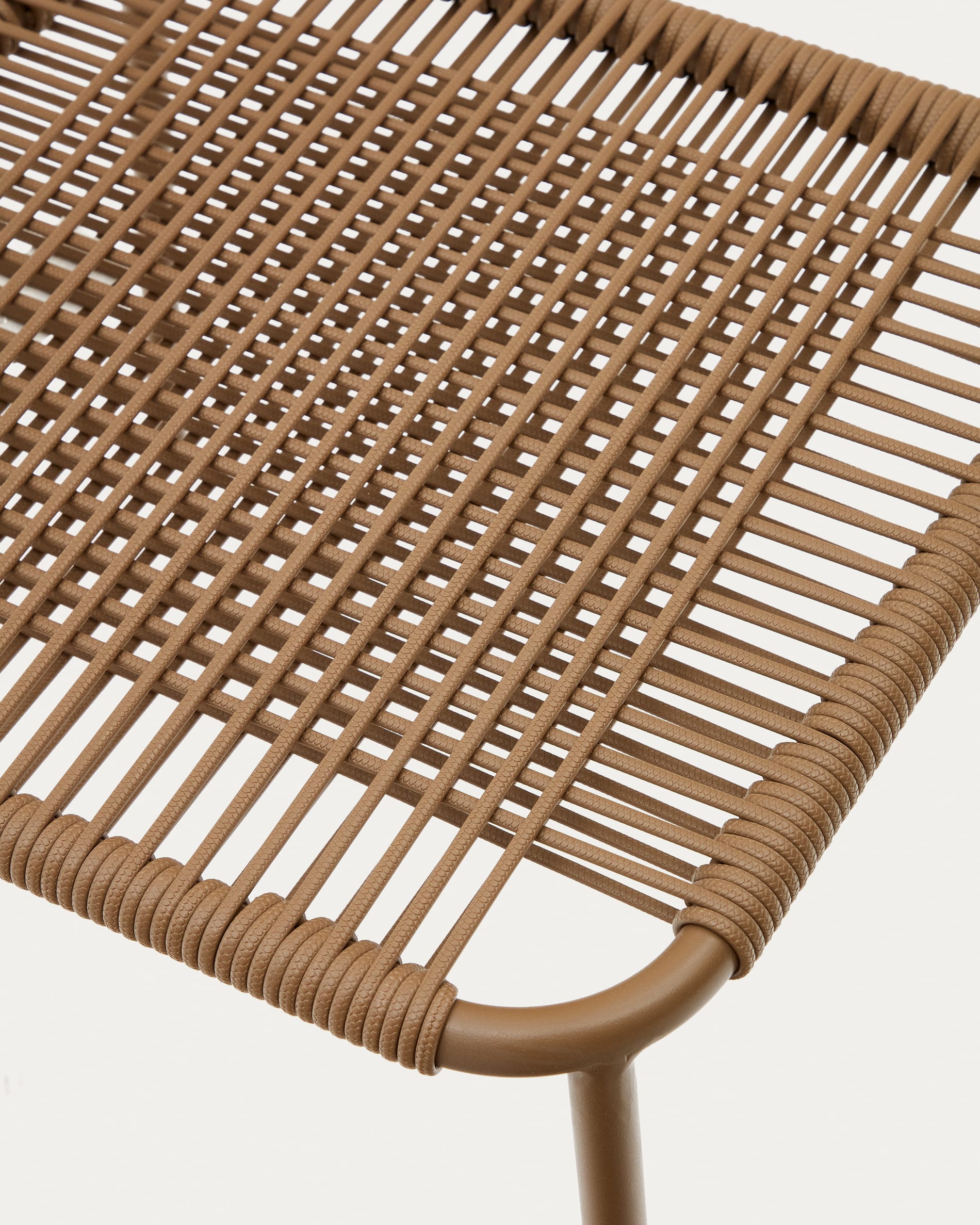 Talaier stackable outdoor chair in synthetic rope and galvanised steel with brown finish