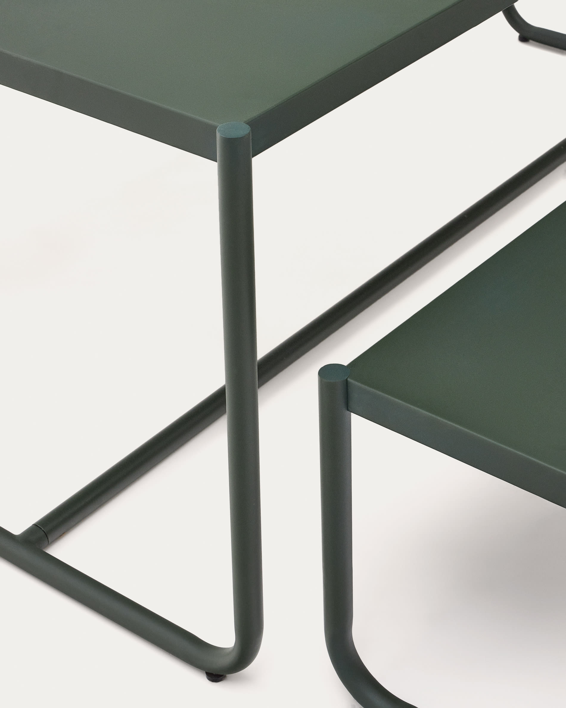 Sotil Set of 2 Benches and Galvanized Steel Table with Green Finish 183 x 83 cm