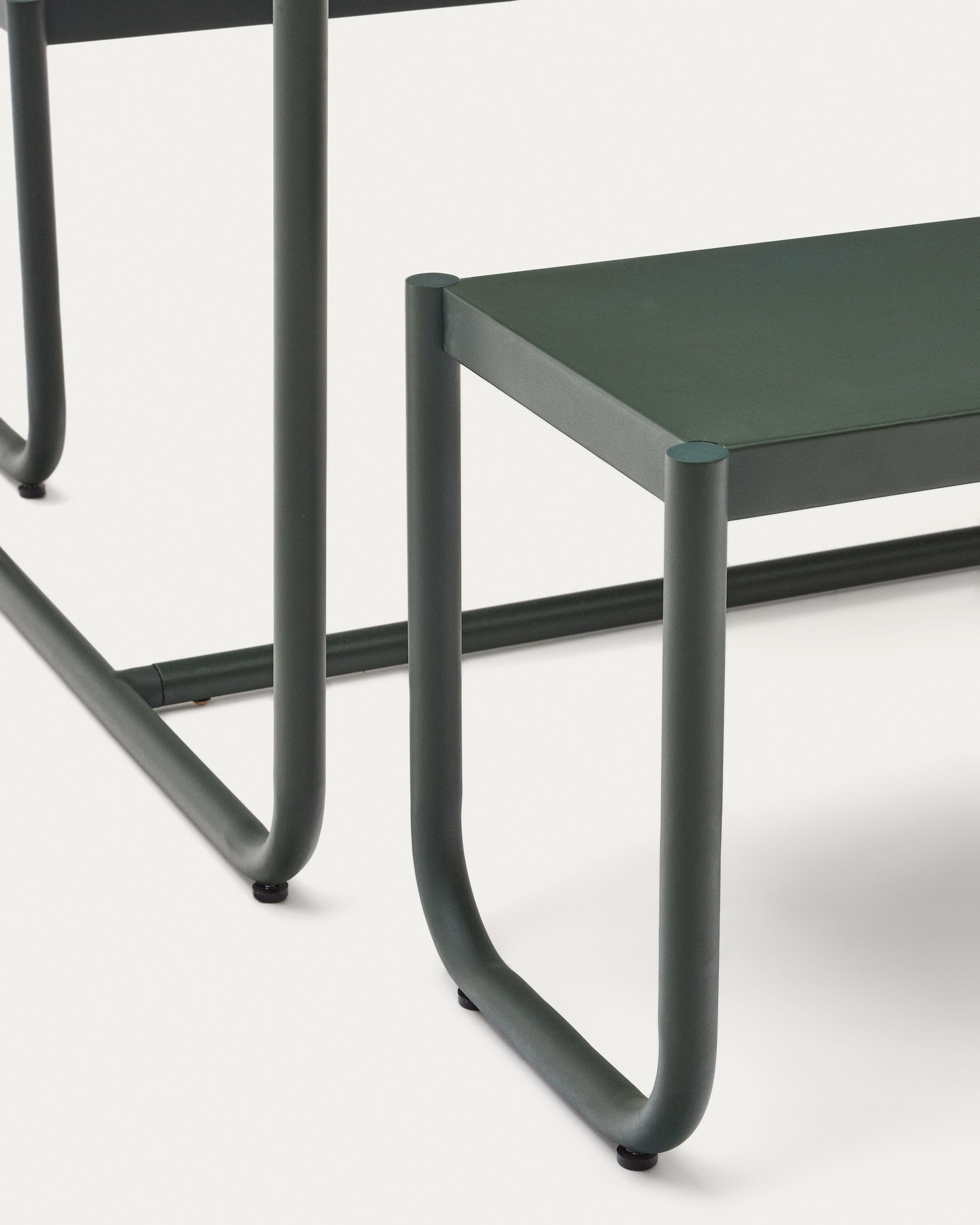 Sotil Set of 2 Benches and Galvanized Steel Table with Green Finish 183 x 83 cm