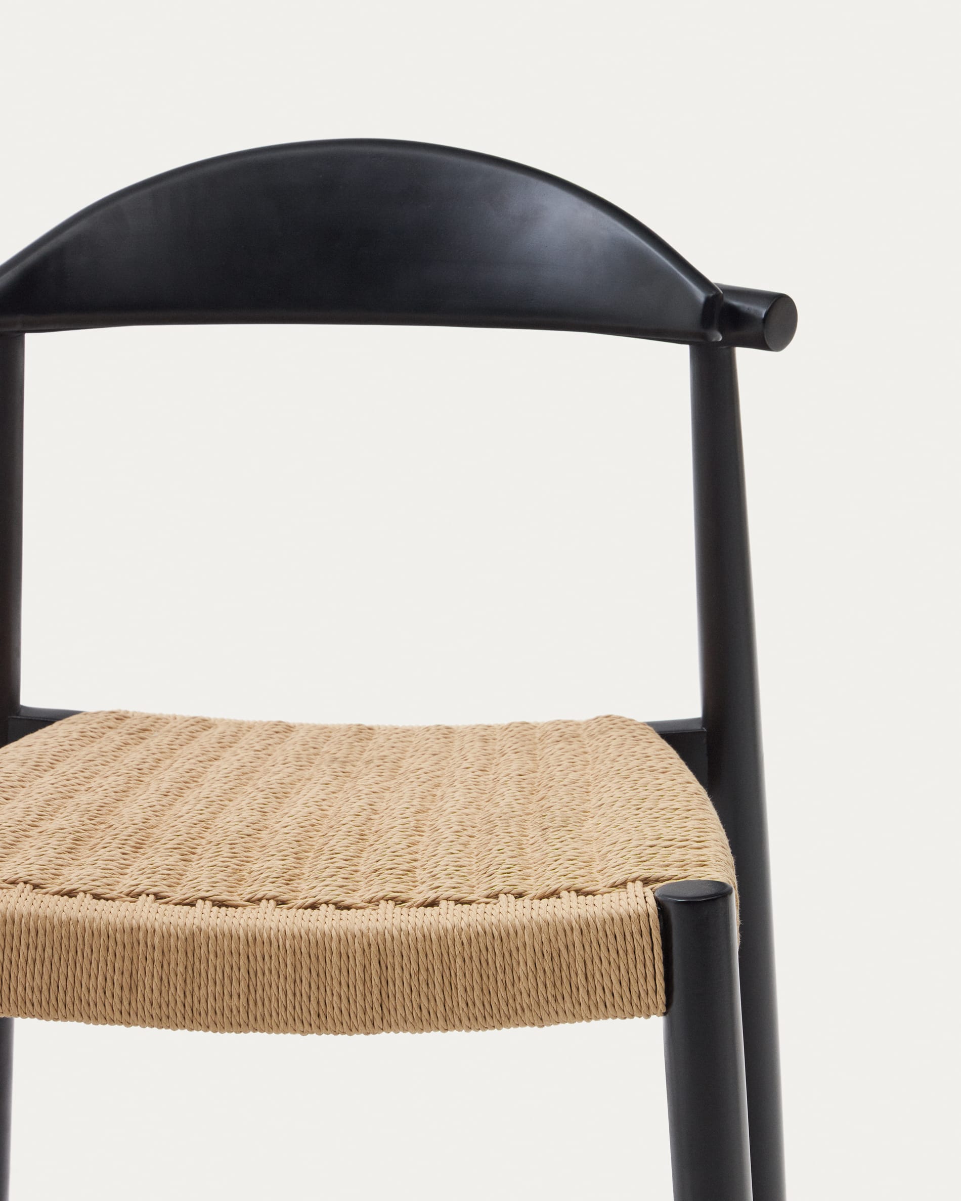 Nina stool made of solid acacia wood with black finish and beige rope height 62 cm