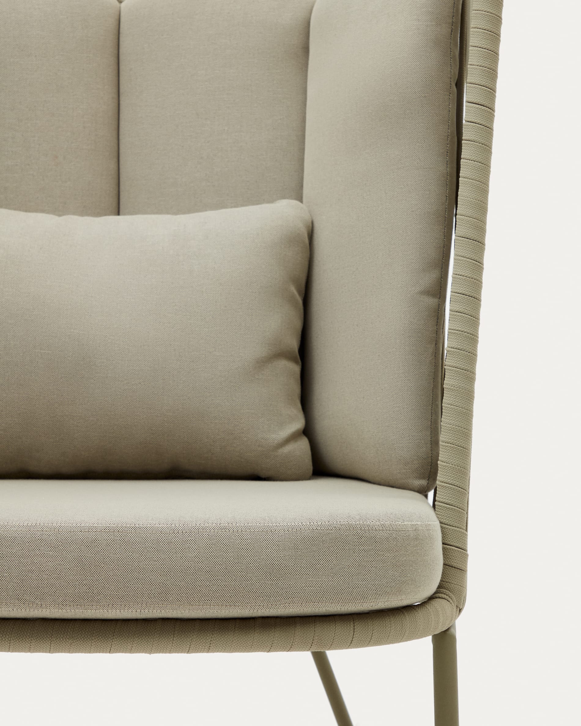 Saconca outdoor armchair with a high backrest made of cord and green galvanised steel