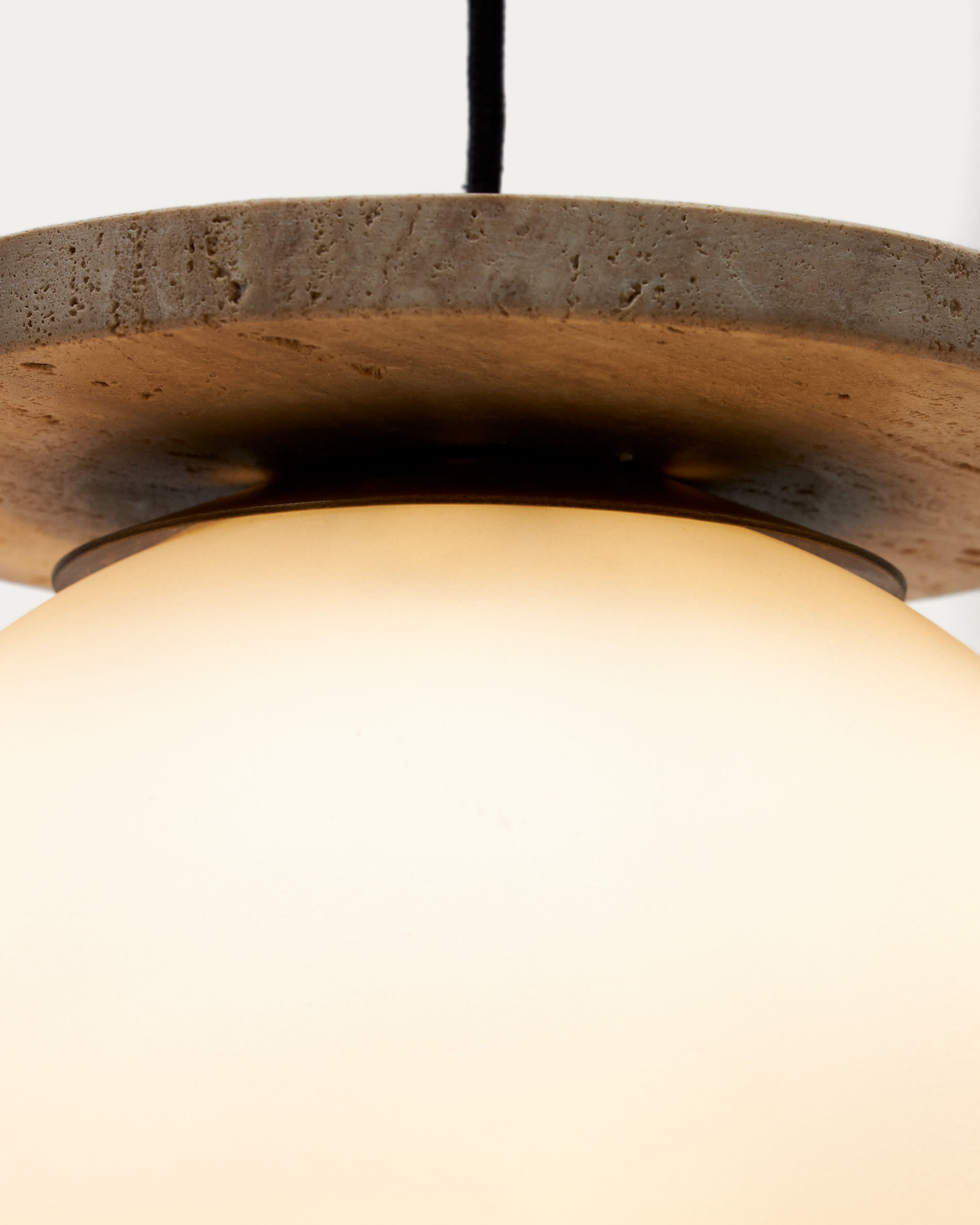 Malachi ceiling lamp with glazed glass and travertine stone