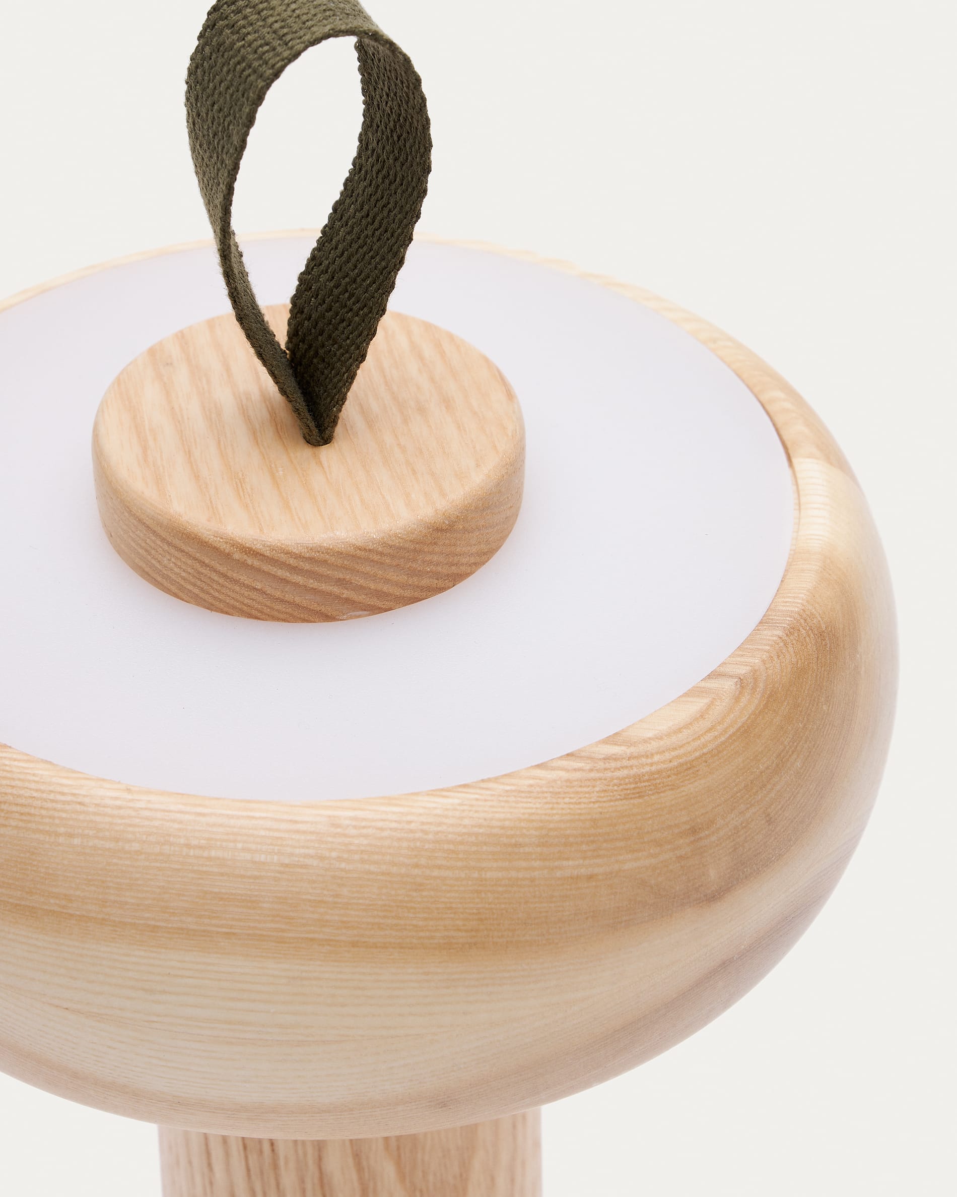 Luba solid ash portable table lamp with green cotton handle
