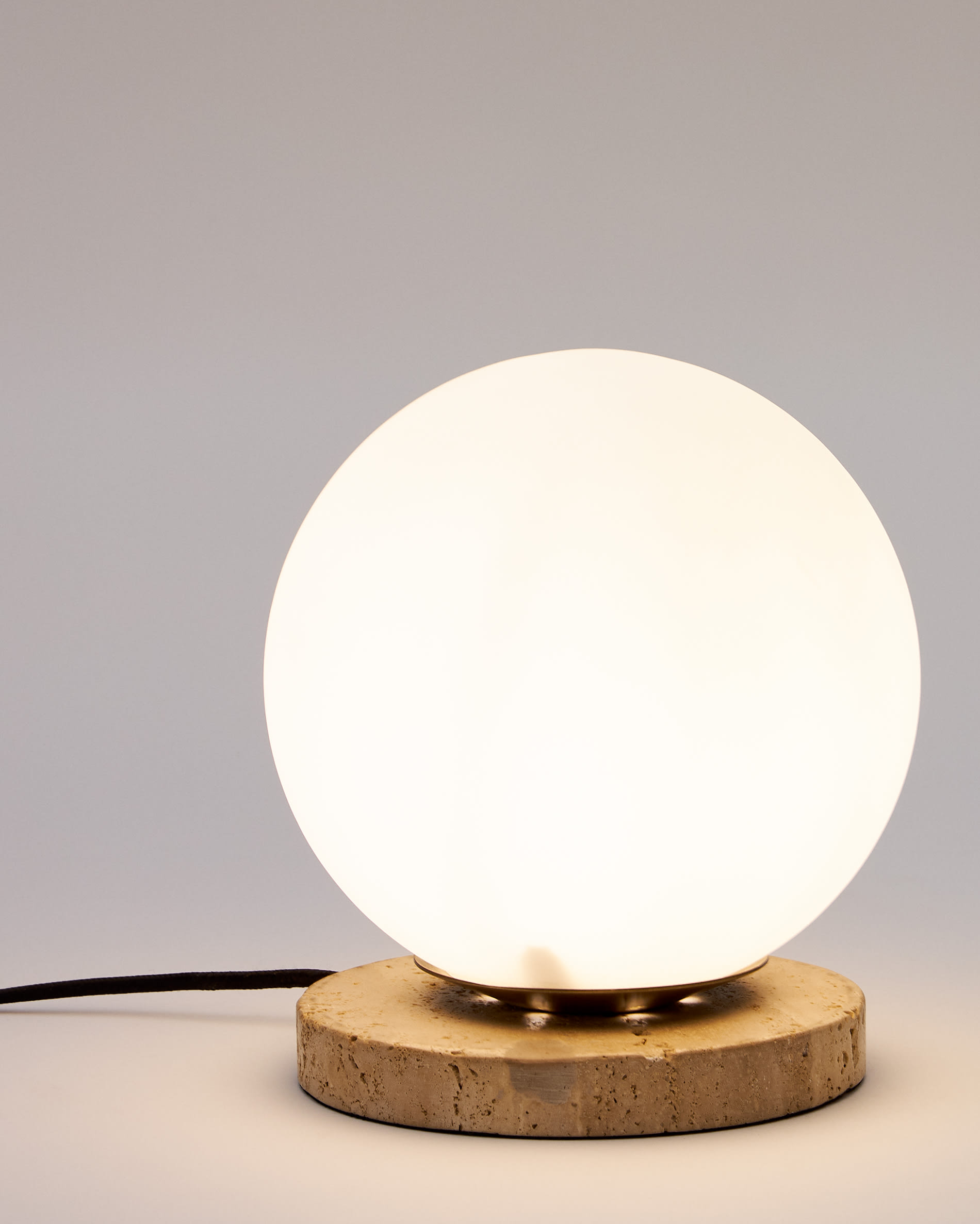Malachi table lamp with glazed glass and travertine stone