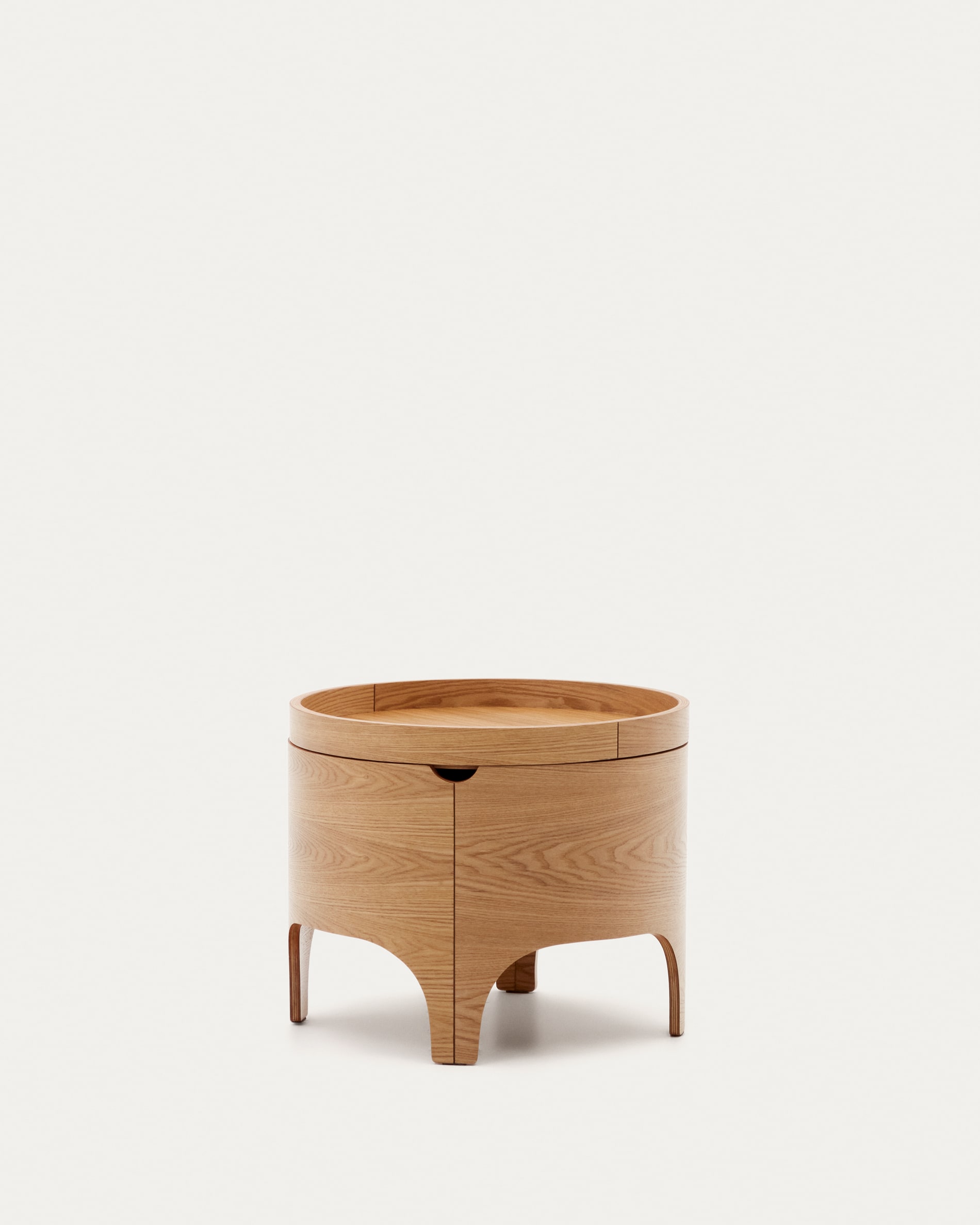 Octavia bedside table in ash plywood FSC Mix Credit Ø 55 cm