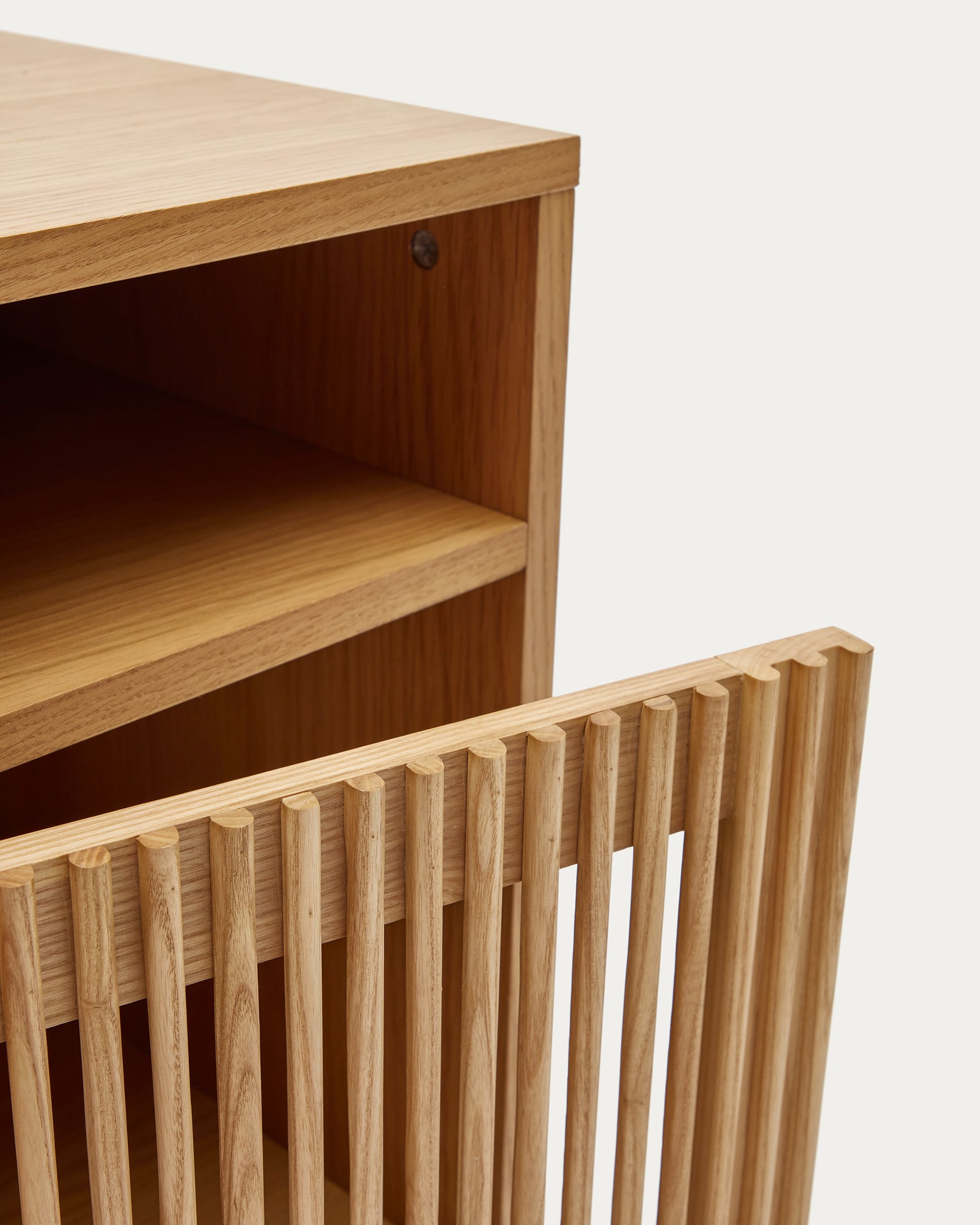 Beyla bedside table in solid ash wood and oak veneer 53 x 62 cm FSC 100%