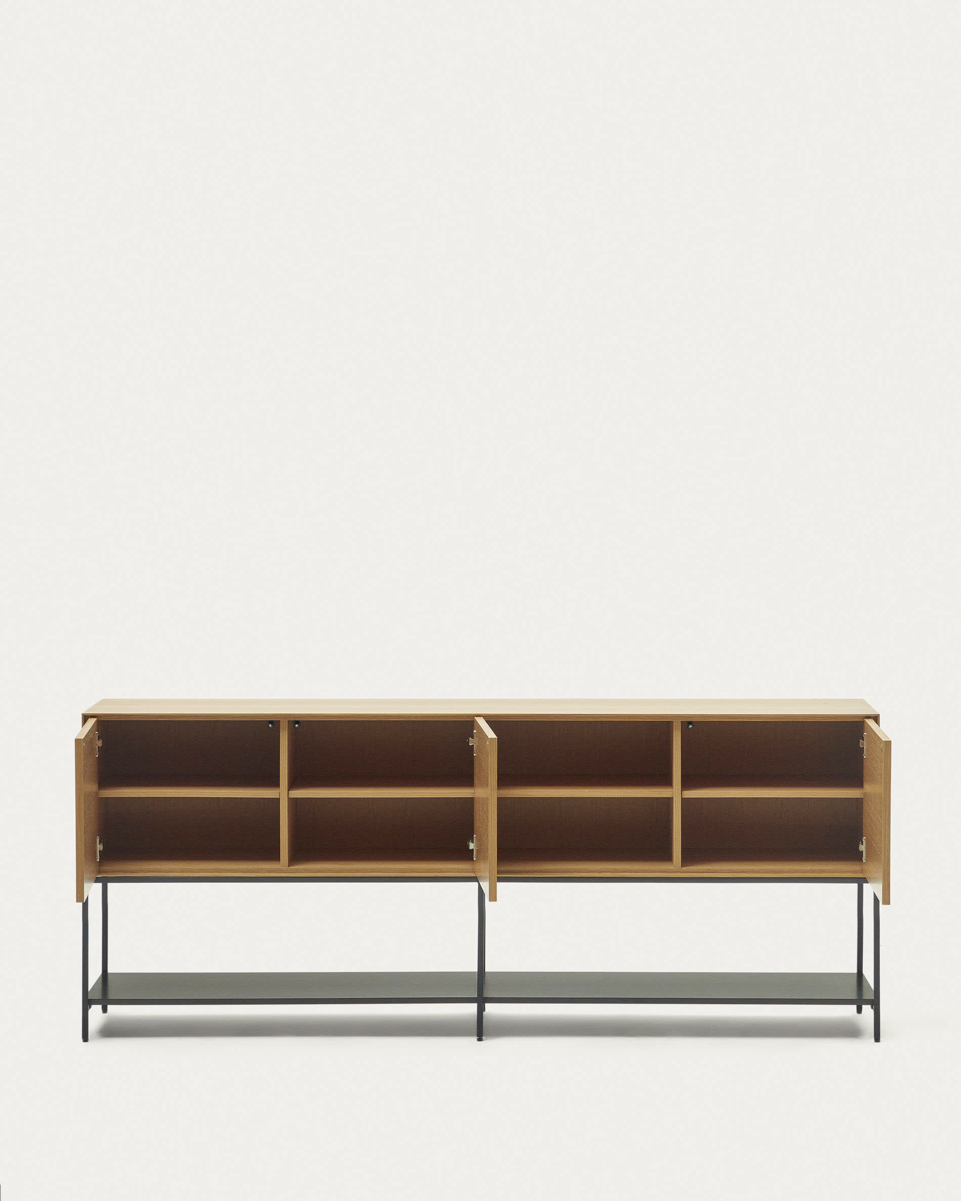 Vedrana 3 door sideboard in oak veneer with steel legs, 195 x 80 cm