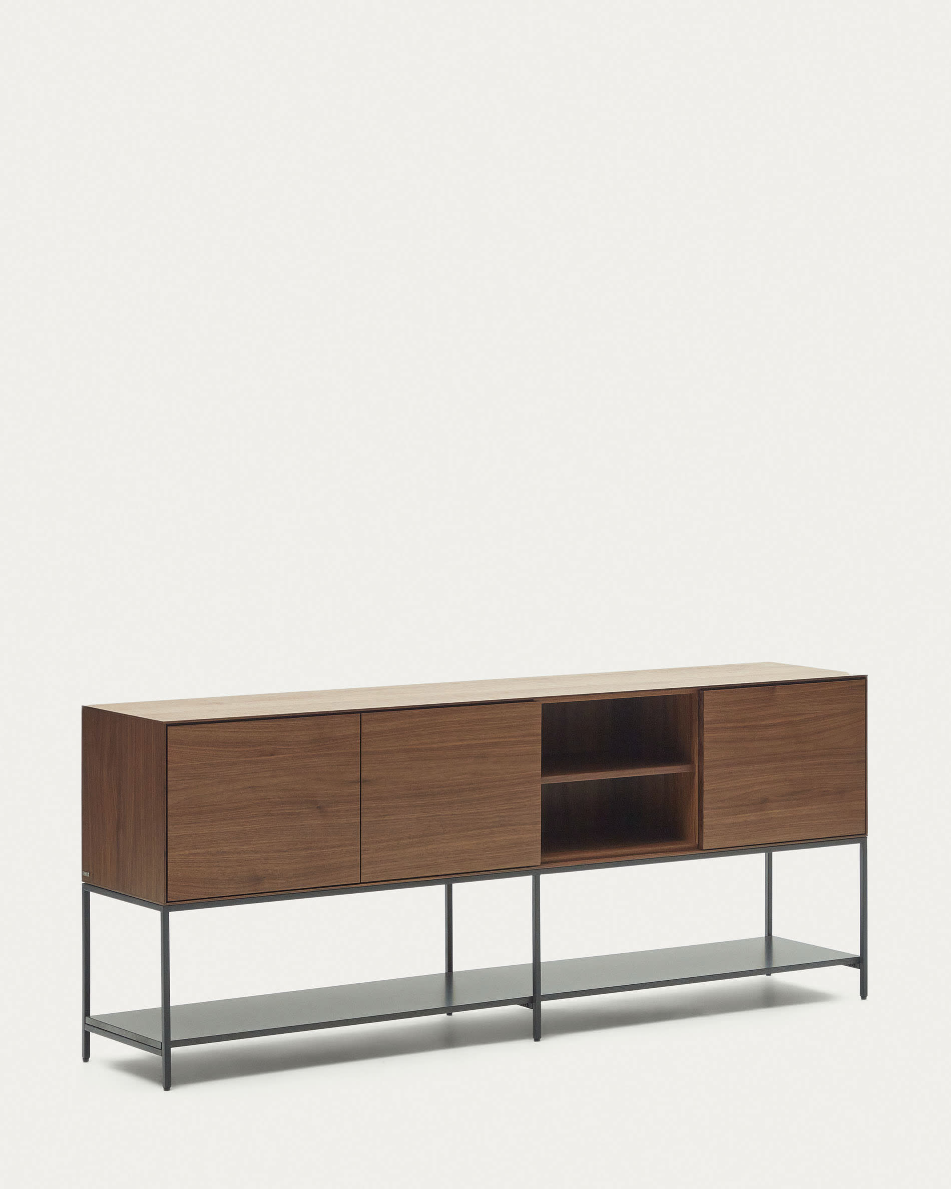 Vedrana 3 door sideboard in walnut veneer with steel legs, 195 x 80 cm