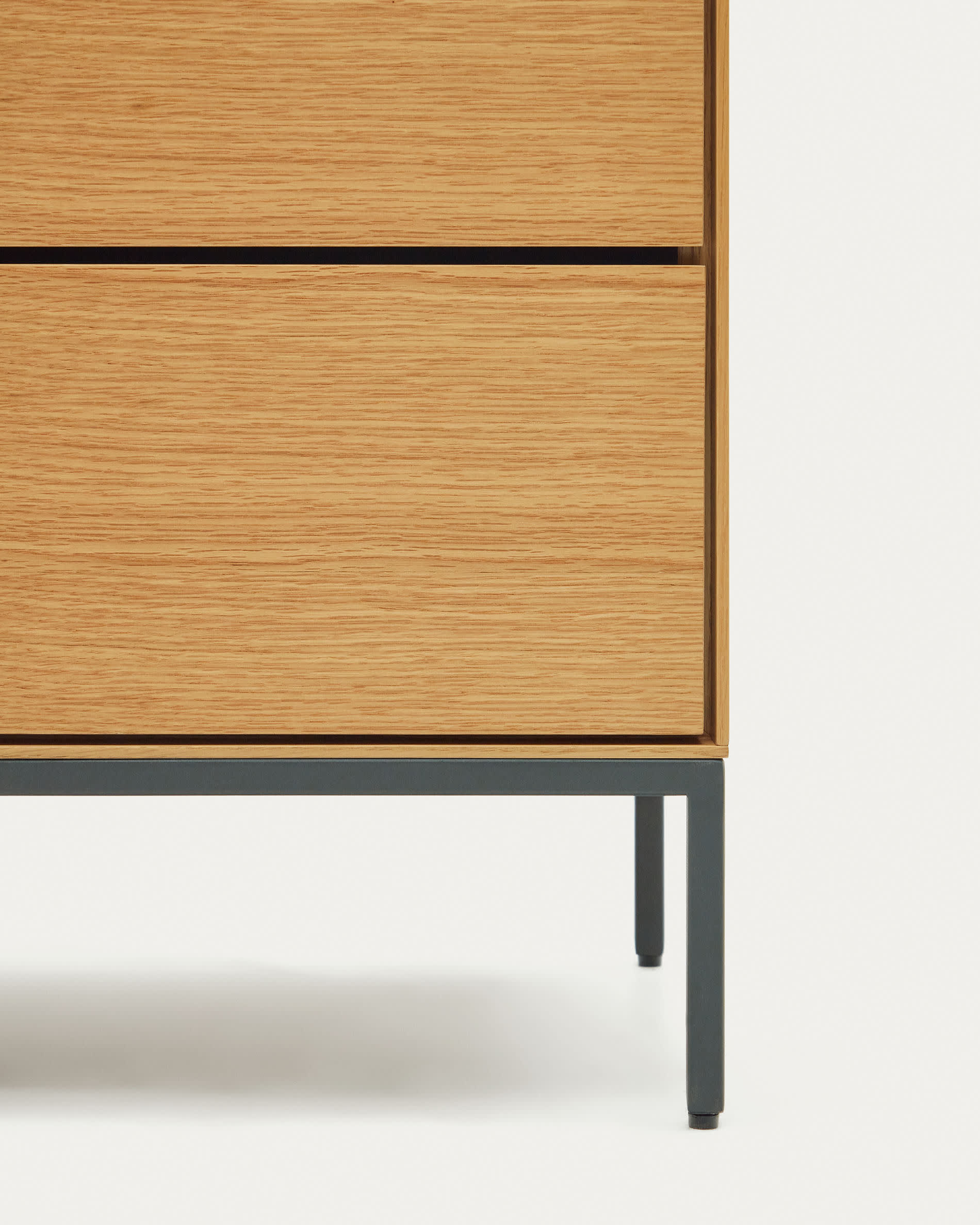 Vedrana 5 drawer chest of drawers in oak veneer with black steel legs, 60 x 114 cm