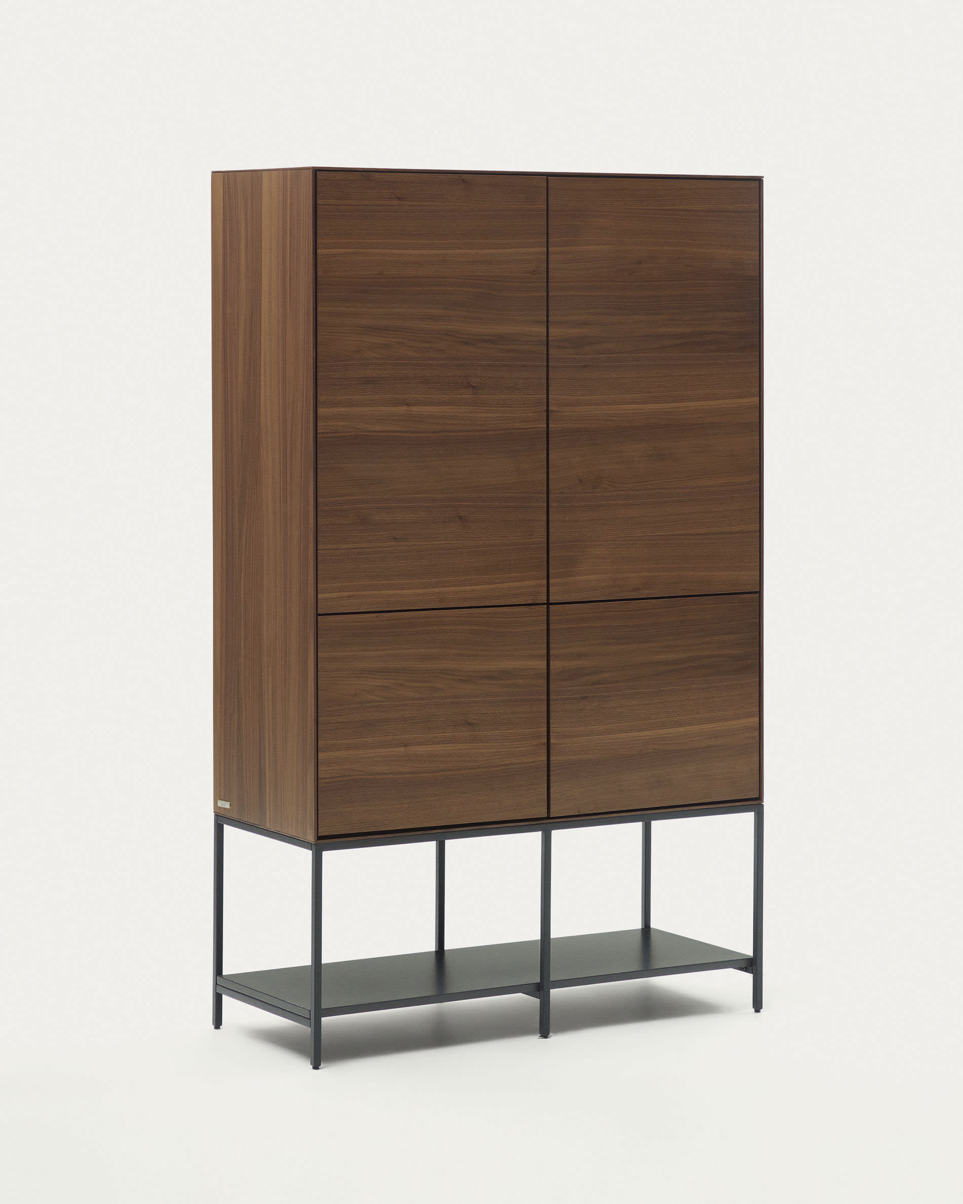 Vedrana 4 door tall sideboard in walnut veneer with steel legs, 97.5 x 160 cm