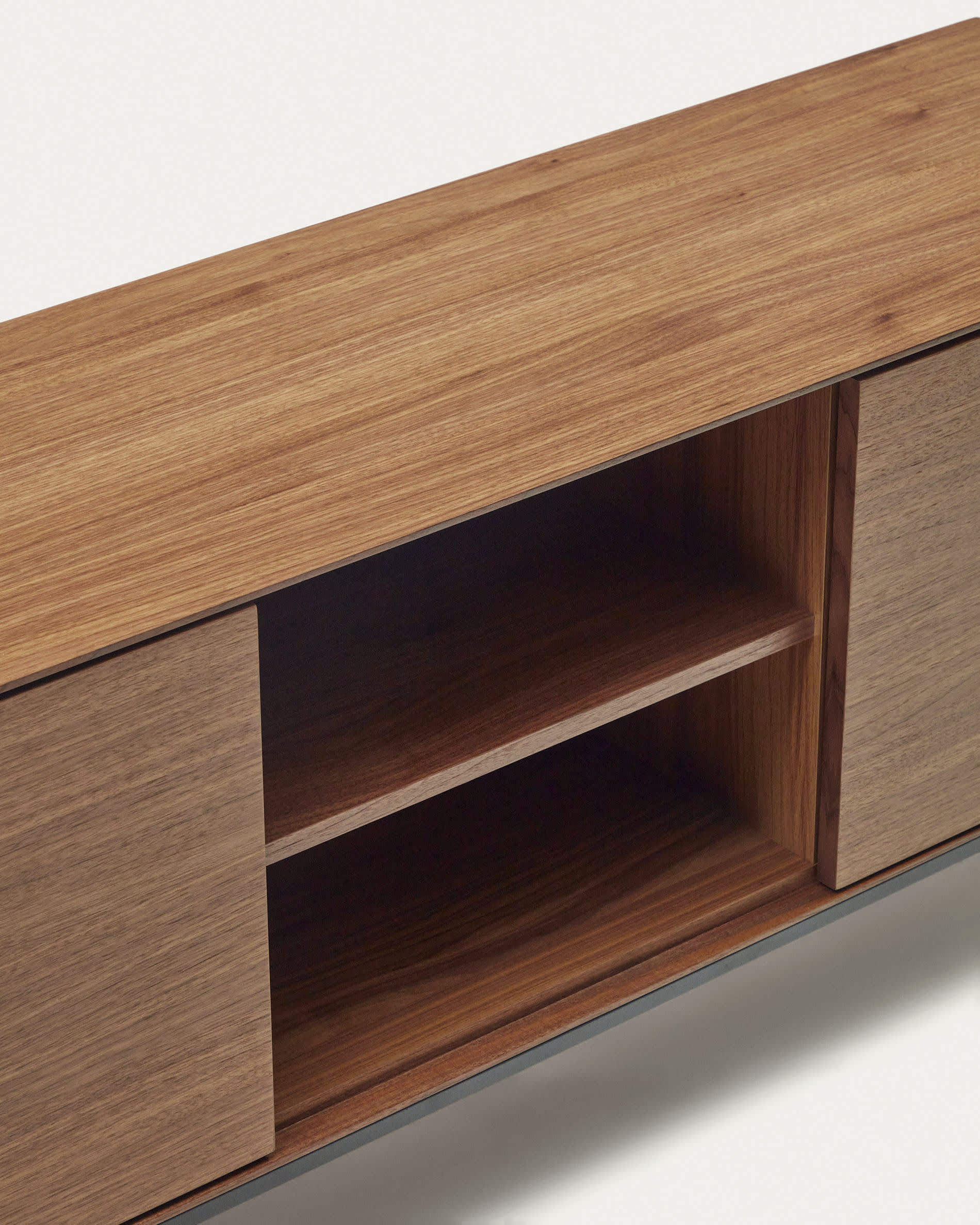 Vedrana 3-door TV stand in walnut veneer with black steel legs, 195 x 55 cm