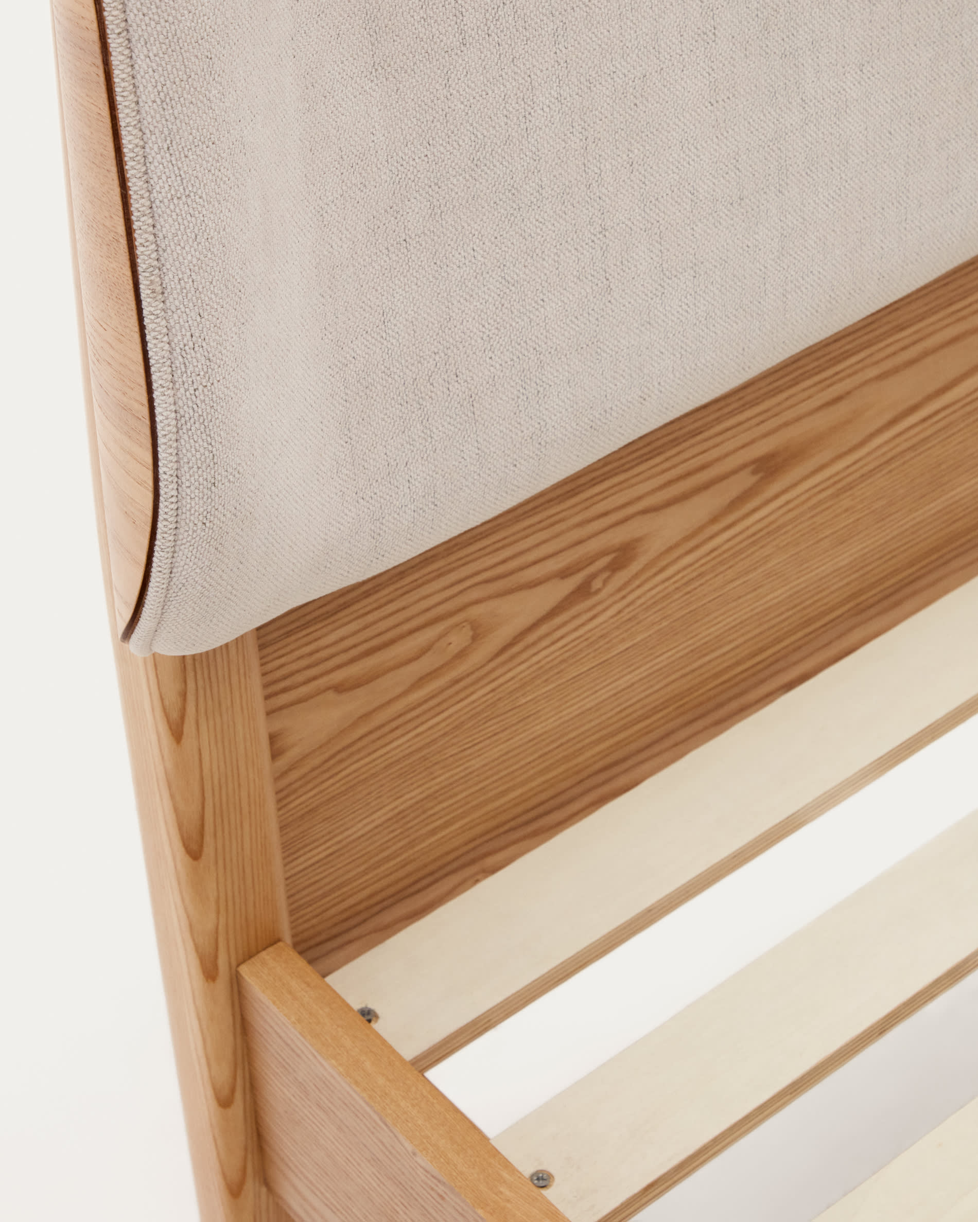 Octavia bed in ash plywood and white upholstered headboard FSC Mix Credit 180 x 200 cm