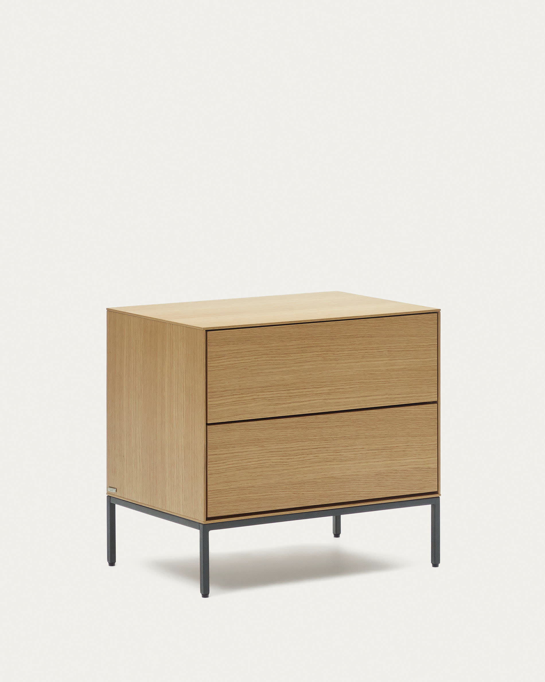 Vedrana beside table, 2 oak veneer drawers, and black steel legs, 60 x 55 cm