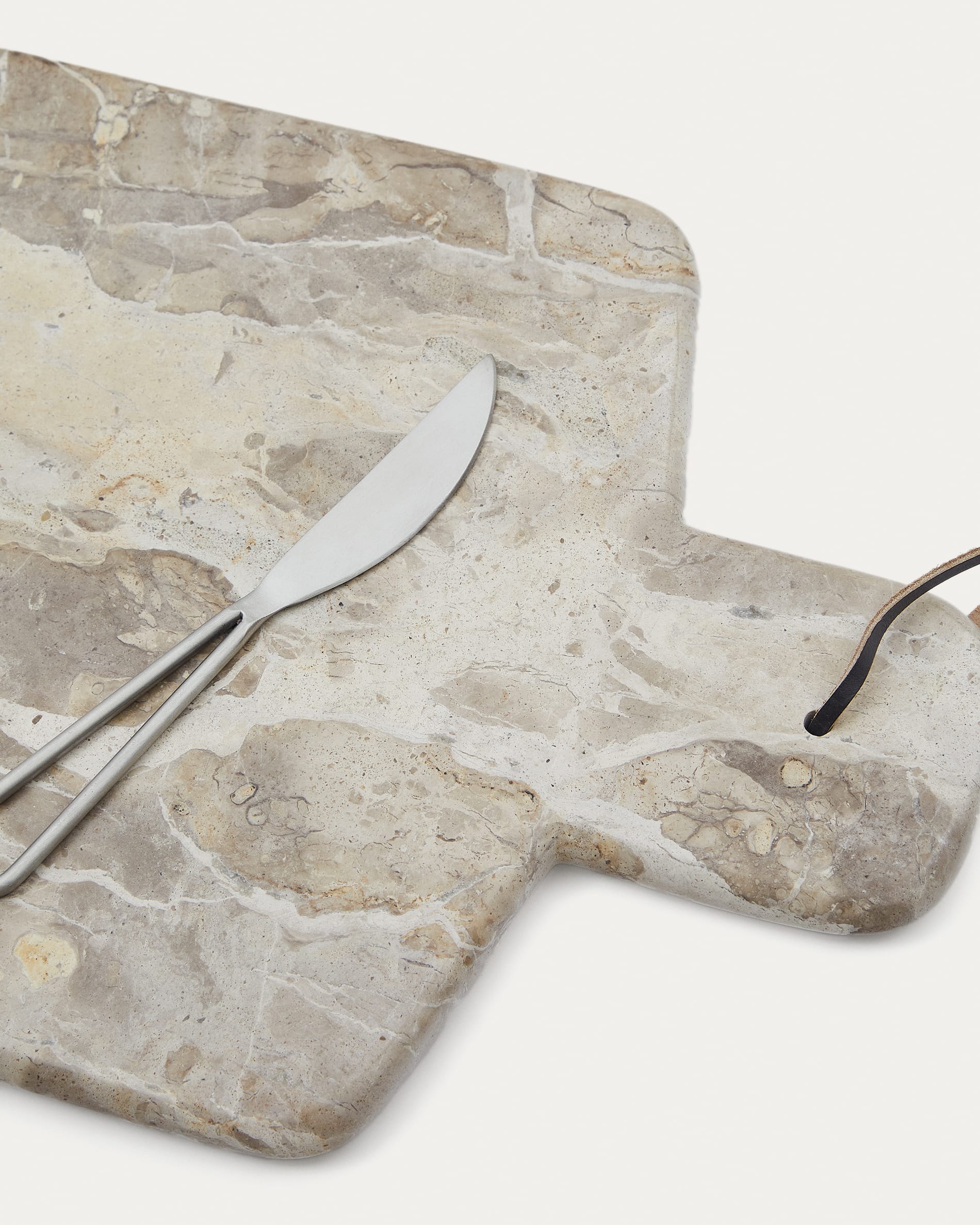Emilse large cutting board and beige marble knife set
