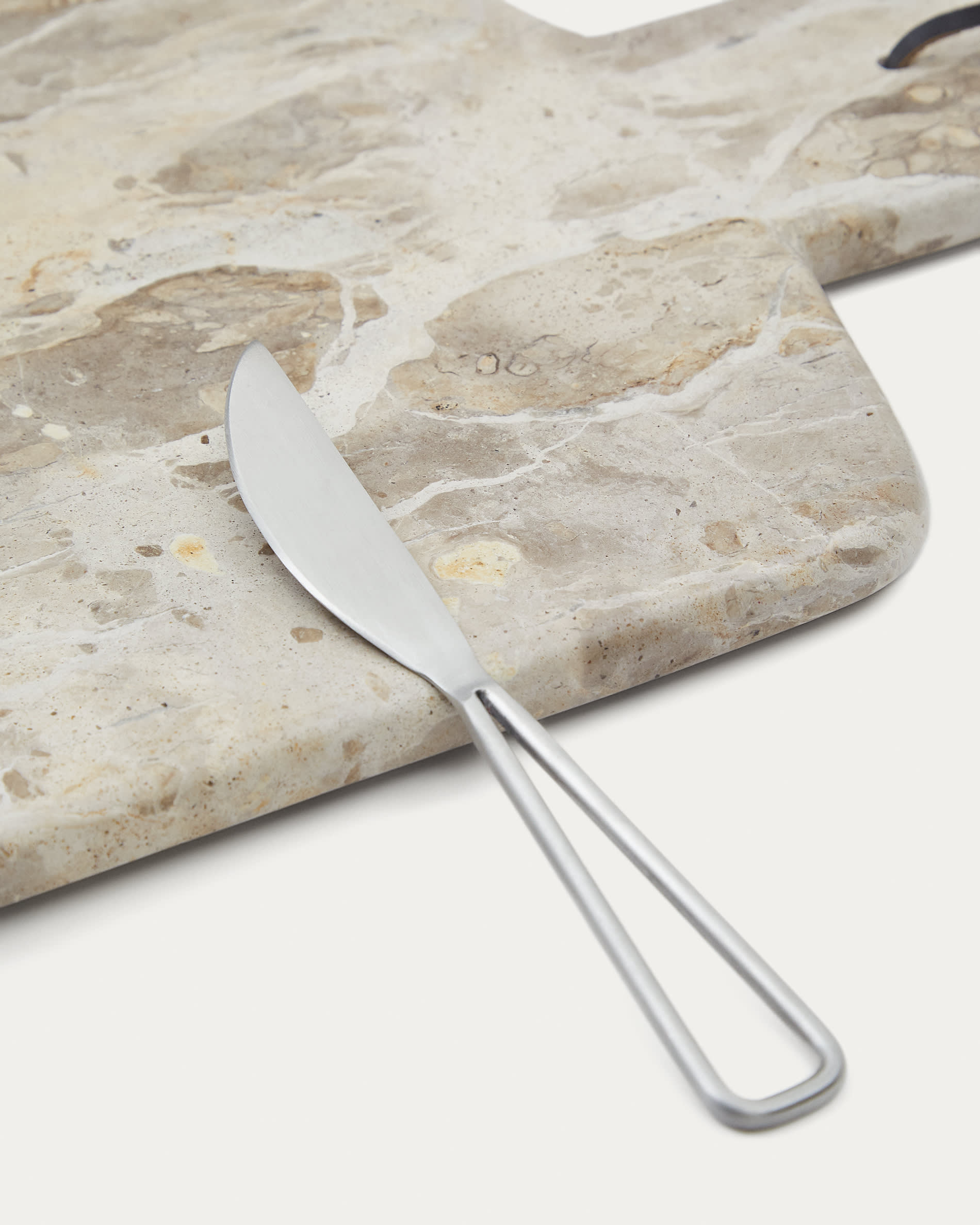 Emilse large cutting board and beige marble knife set