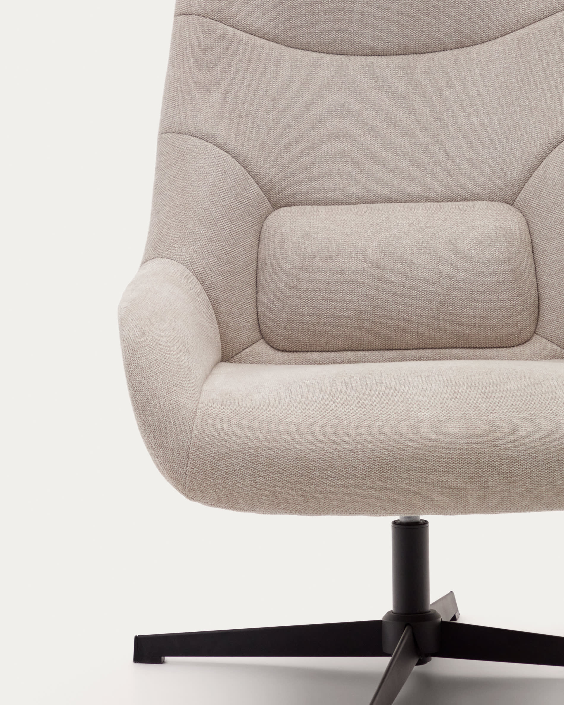 Celida swivel armchair in beige chenille and steel with black finish FSC 100%