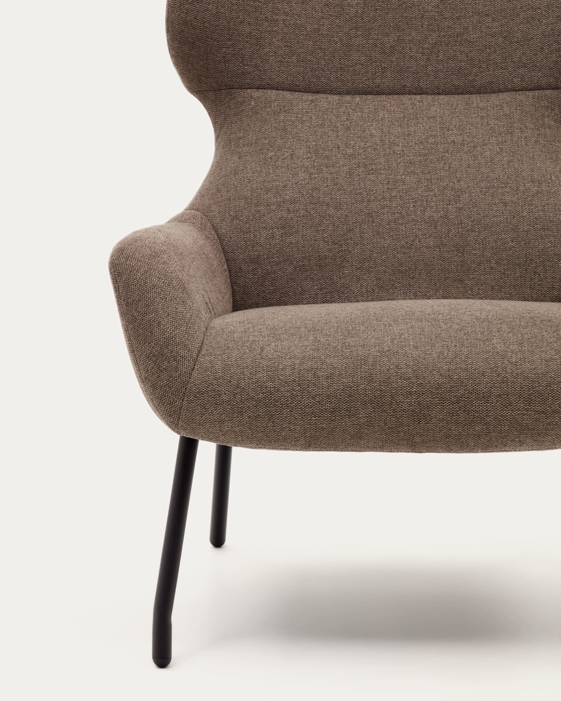 Belina chenille armchair in light brown and steel with black finish FSC 100%