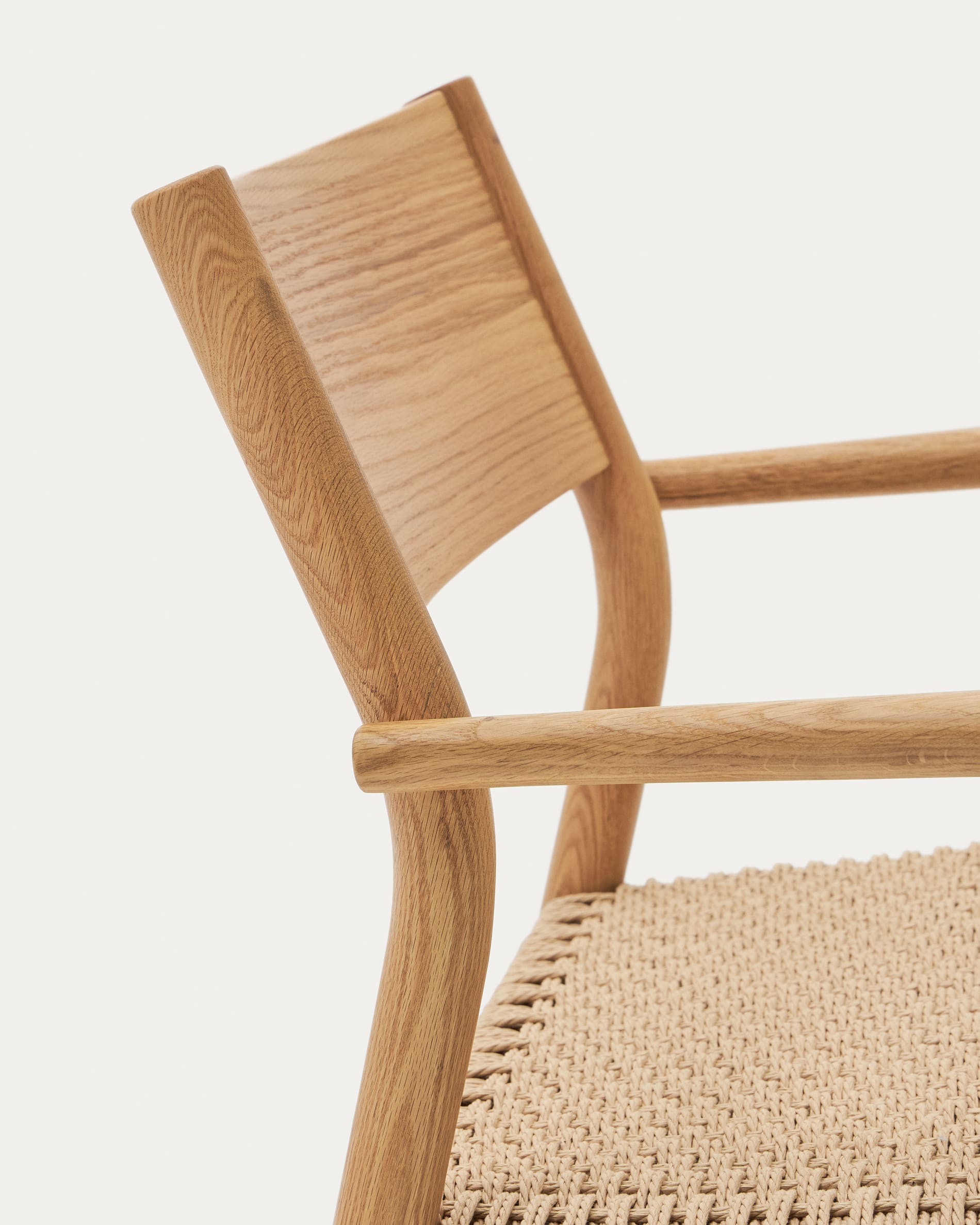Yalia armchair in solid oak wood with natural finish and paper rope seat FSC Mix Credit