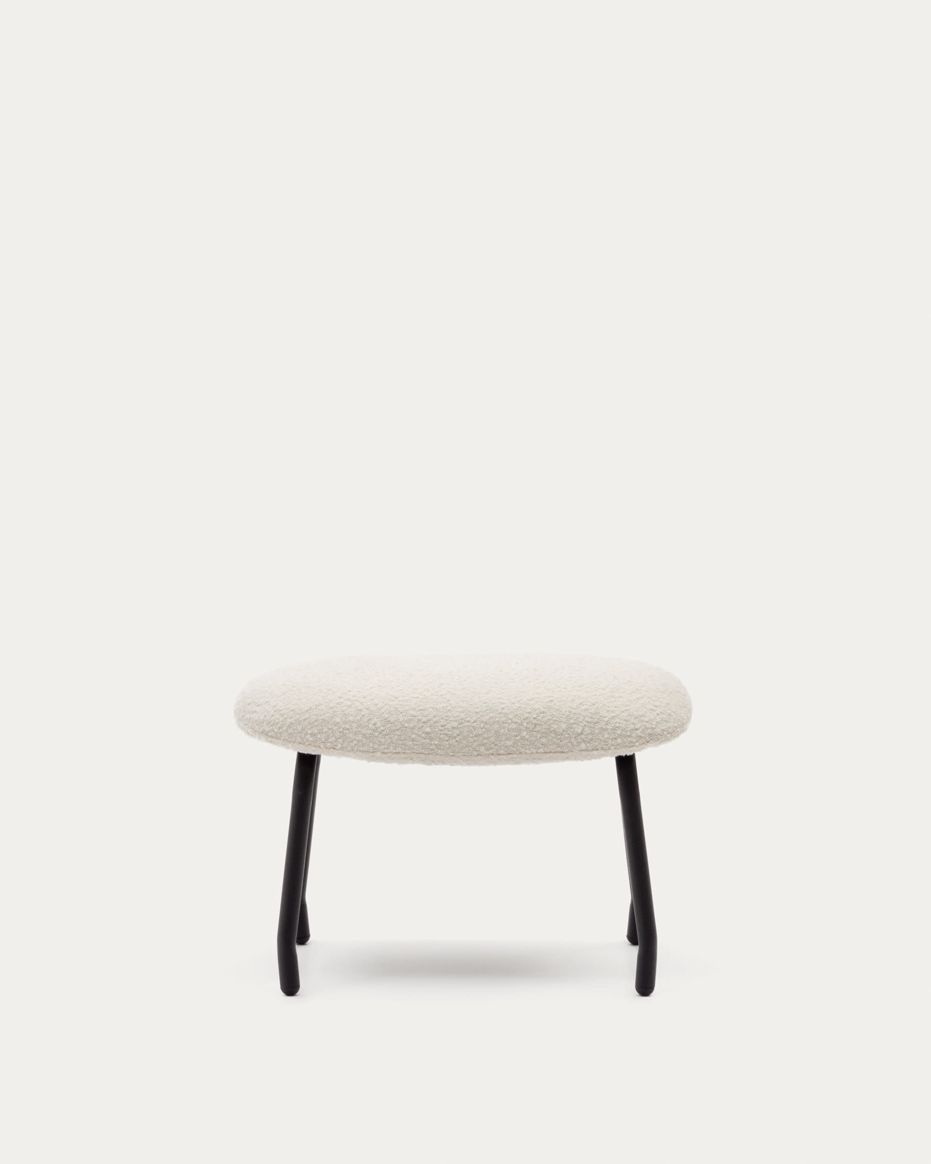 Belina footrest in white bouclé and steel with black finish