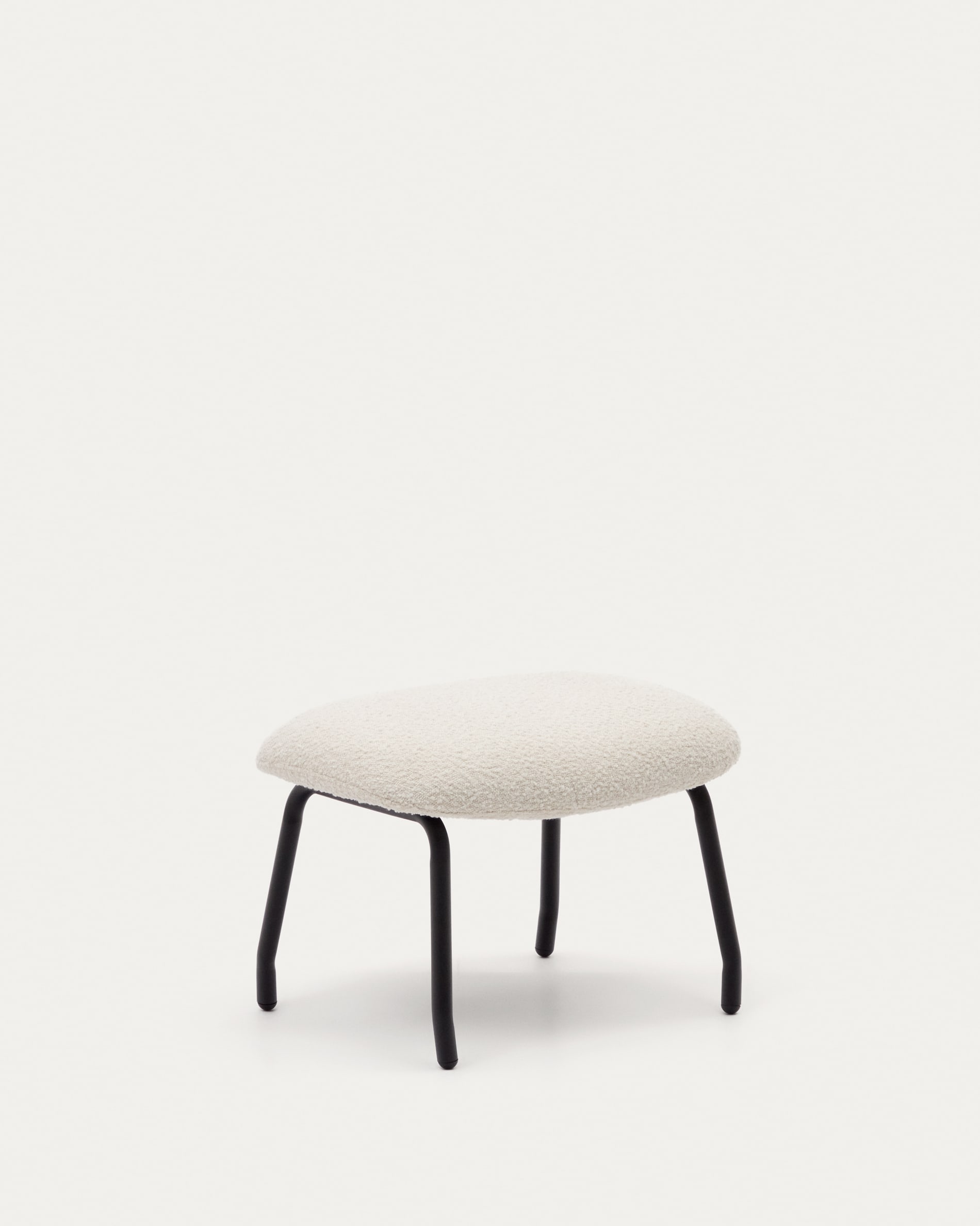 Belina footrest in white bouclé and steel with black finish