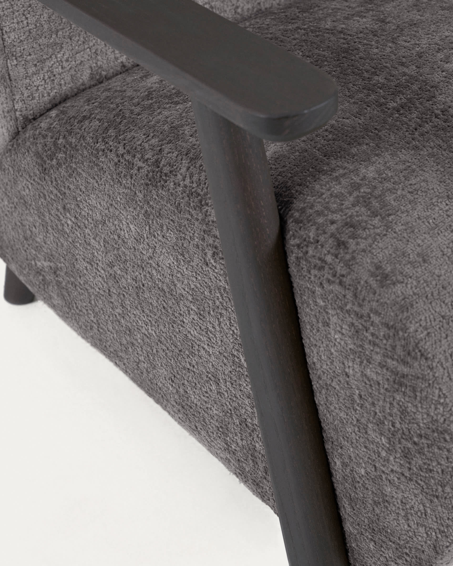 Meghan armchair in grey chenille and wood with wenge finish