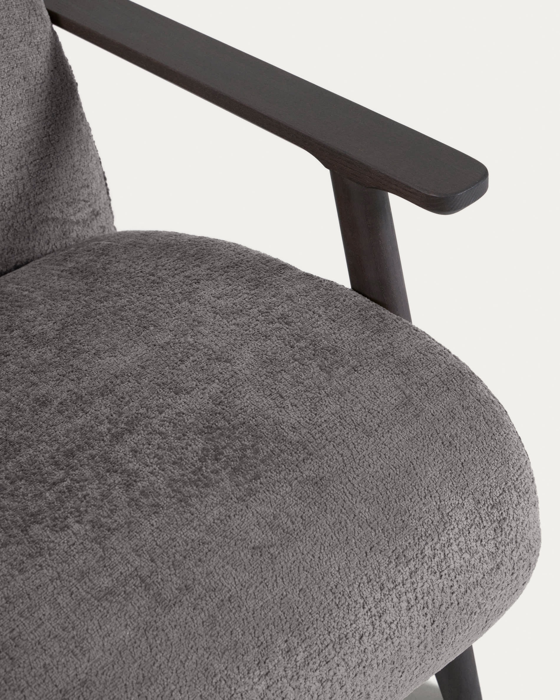 Meghan armchair in grey chenille and wood with wenge finish
