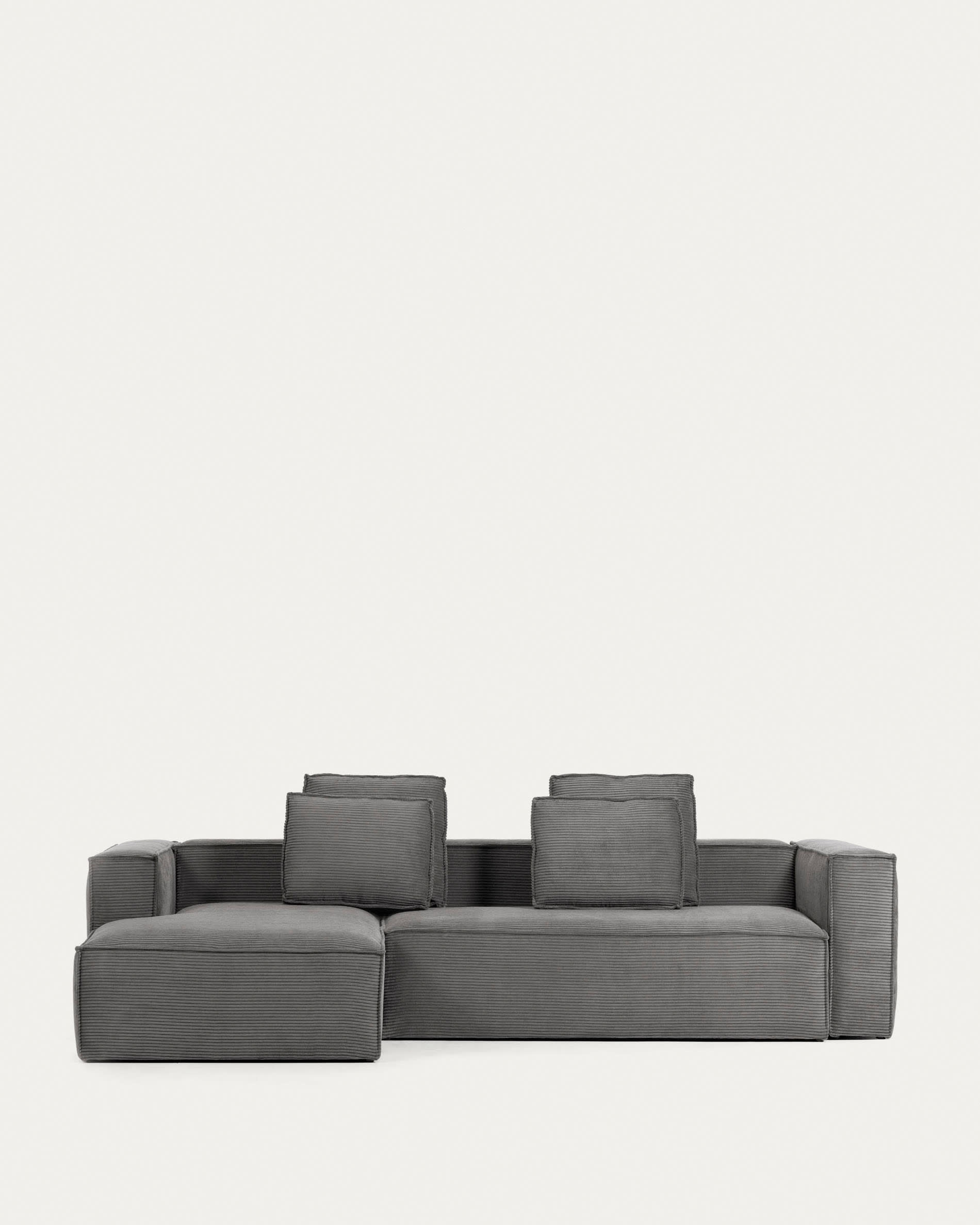 Blok 4 seater sofa with left side chaise longue in grey wide seam corduroy 330 cm Kave Home