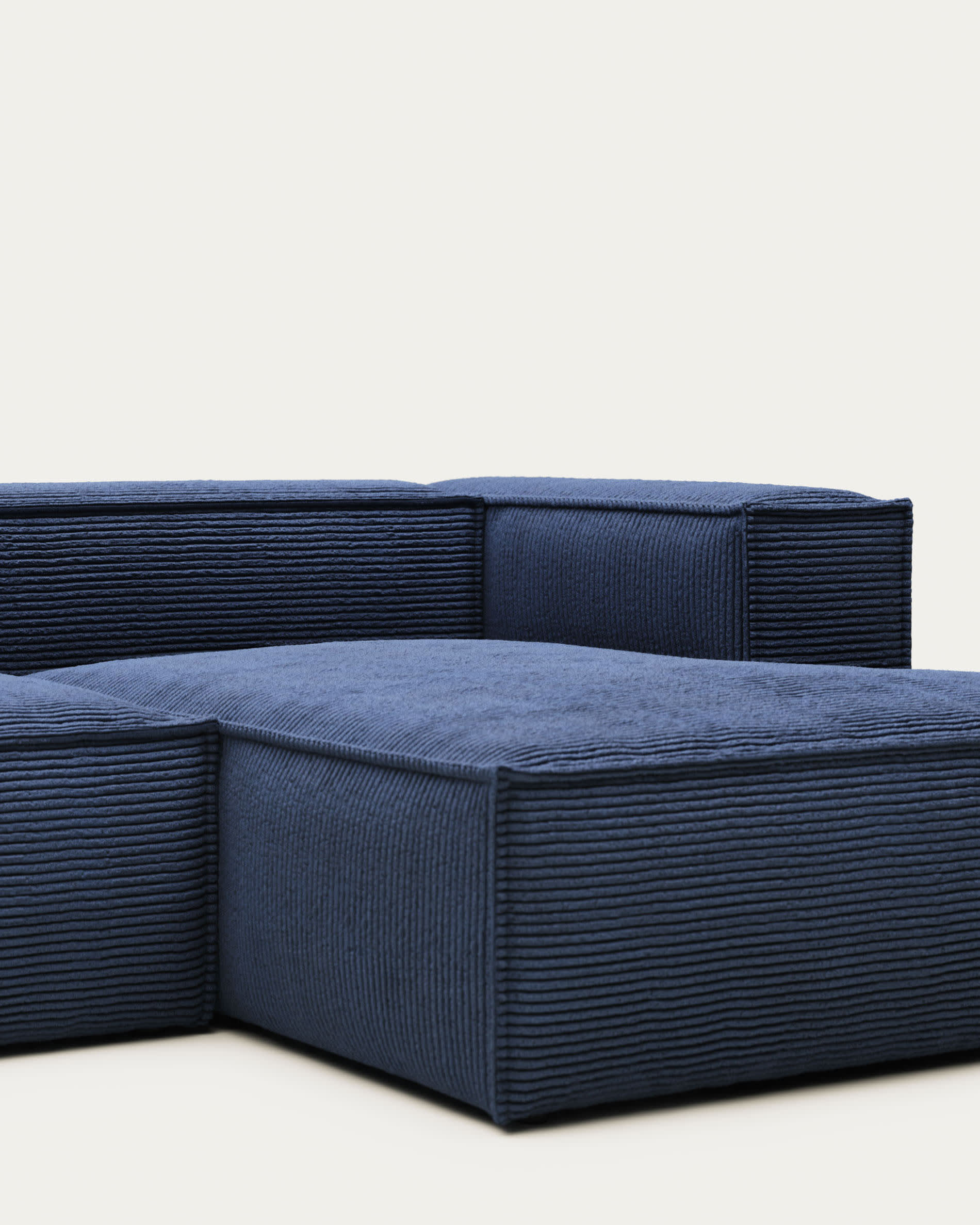 Blok fire-retardant 4-seater sofa with right chaise longue in thick blue corduroy 330cm FSC Mix Credit