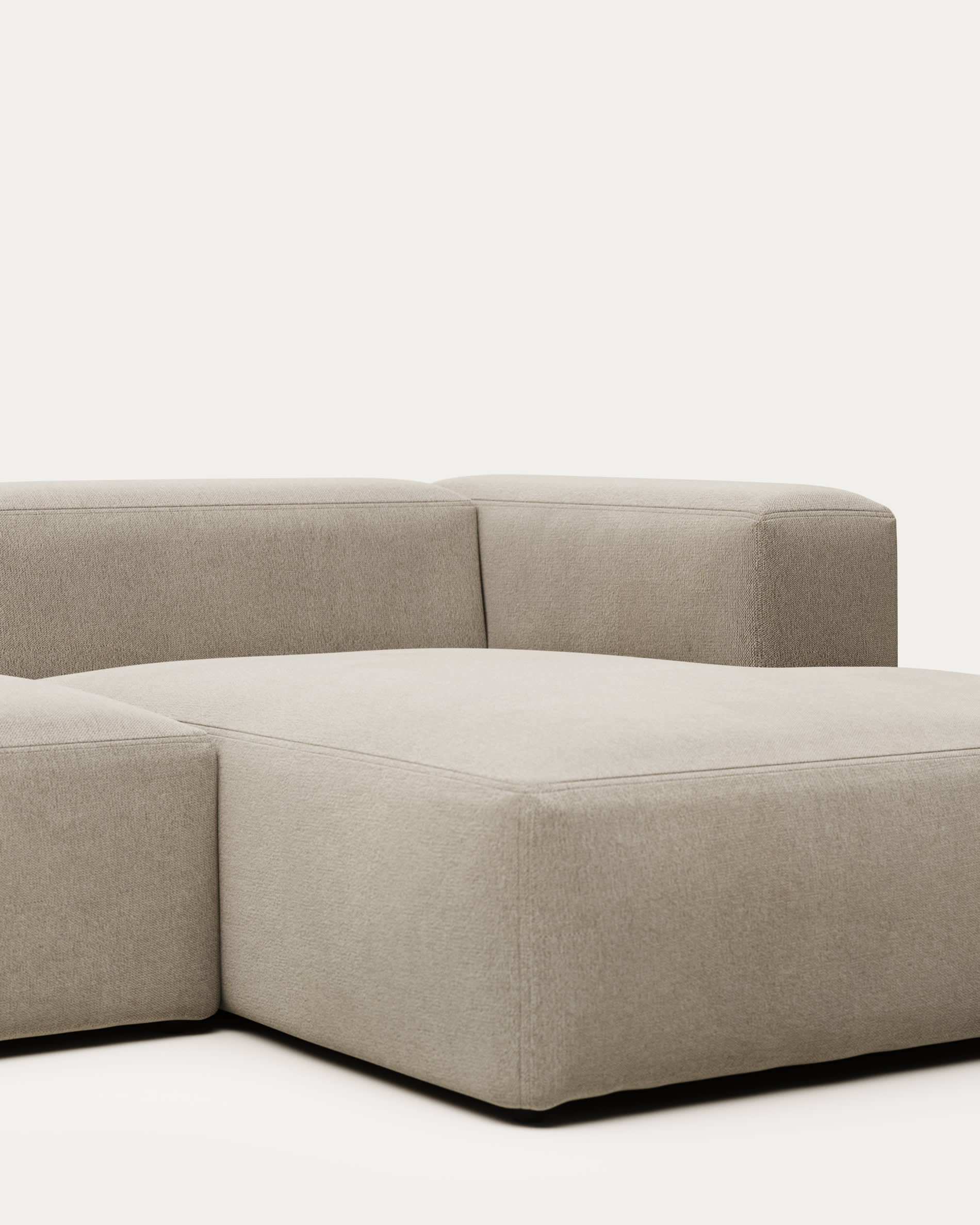 Blok fire-retardant 2-seater sofa with right chaise longue in beige chenille 240cm