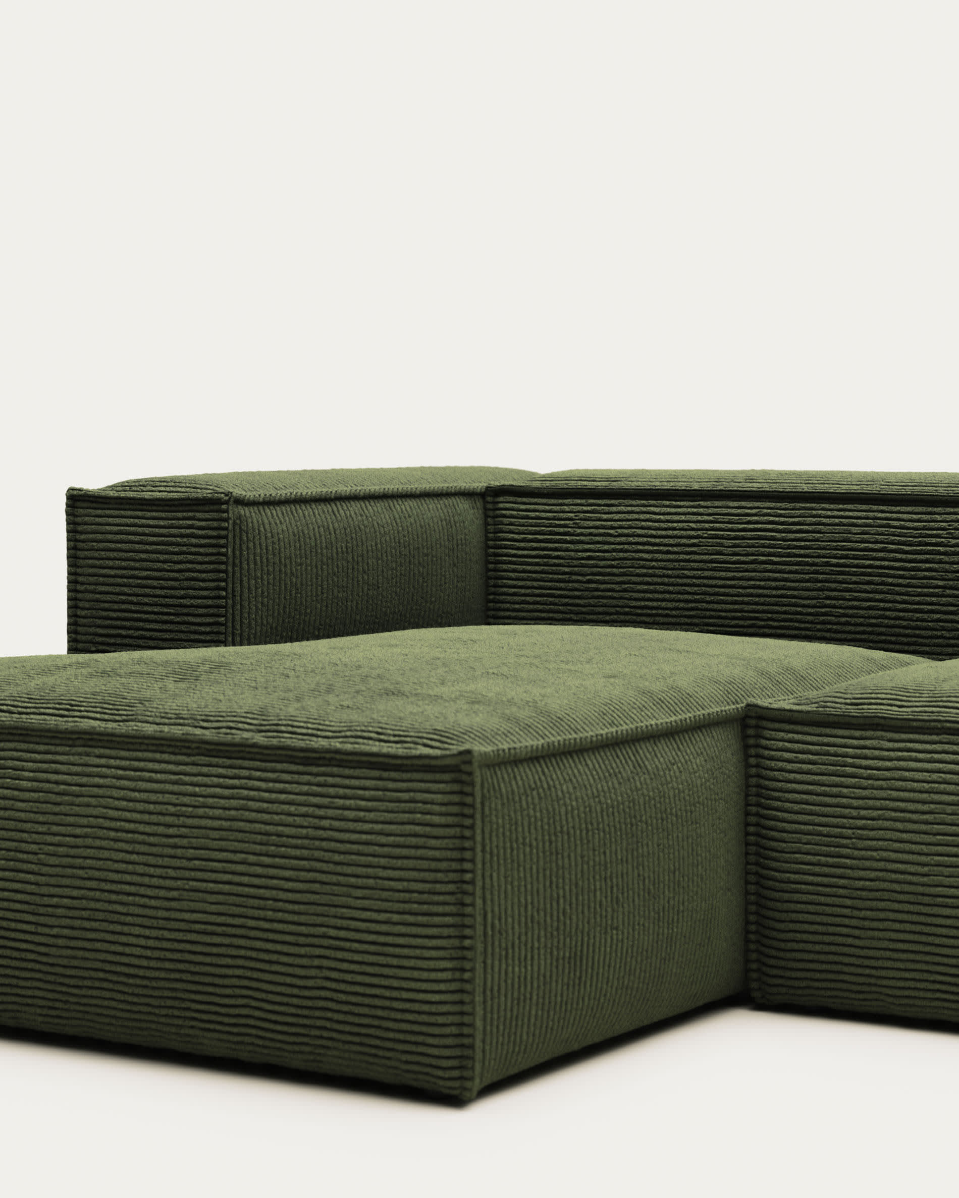 Blok fire-retardant 2-seater sofa with left chaise longue in thick green corduroy 240cm FSC Mix Credit