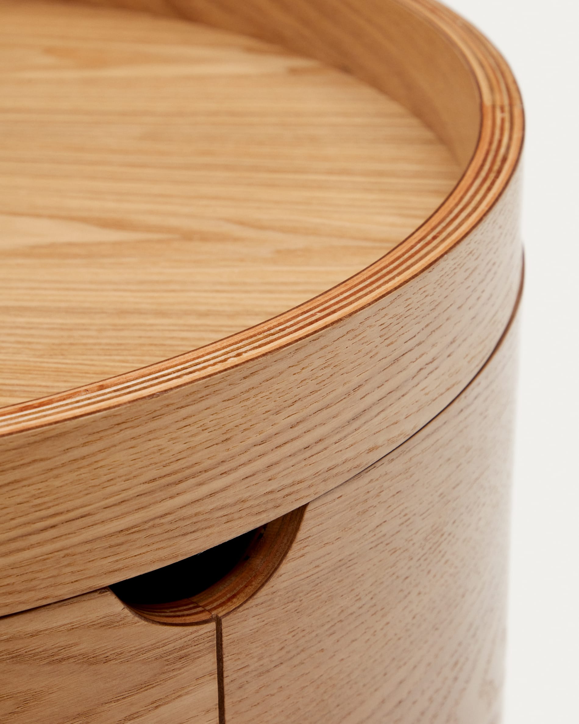 Octavia bedside table in ash plywood FSC Mix Credit Ø 55 cm