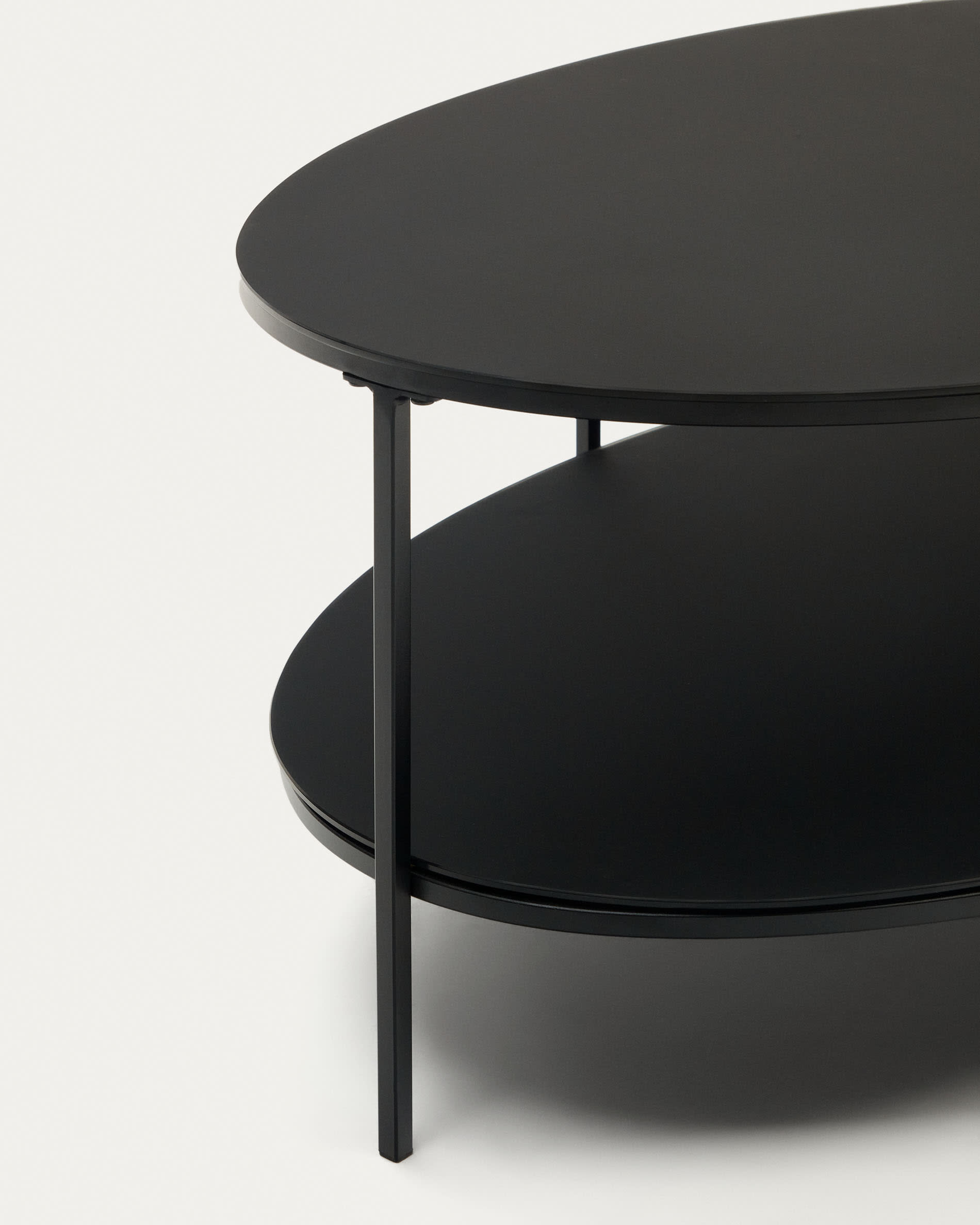 Fideia tempered glass and metal coffee table with a glossy black finish, Ø 110 cm