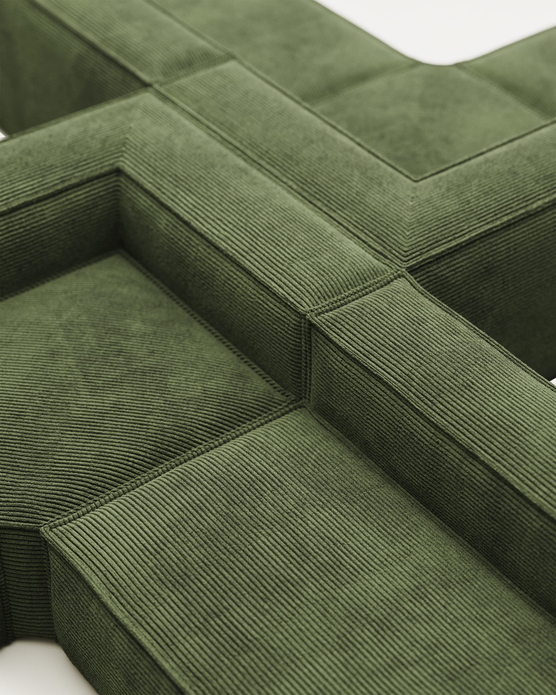 Blok 6 seater corner sofa in green corduroy, 320 x 320 cm FR