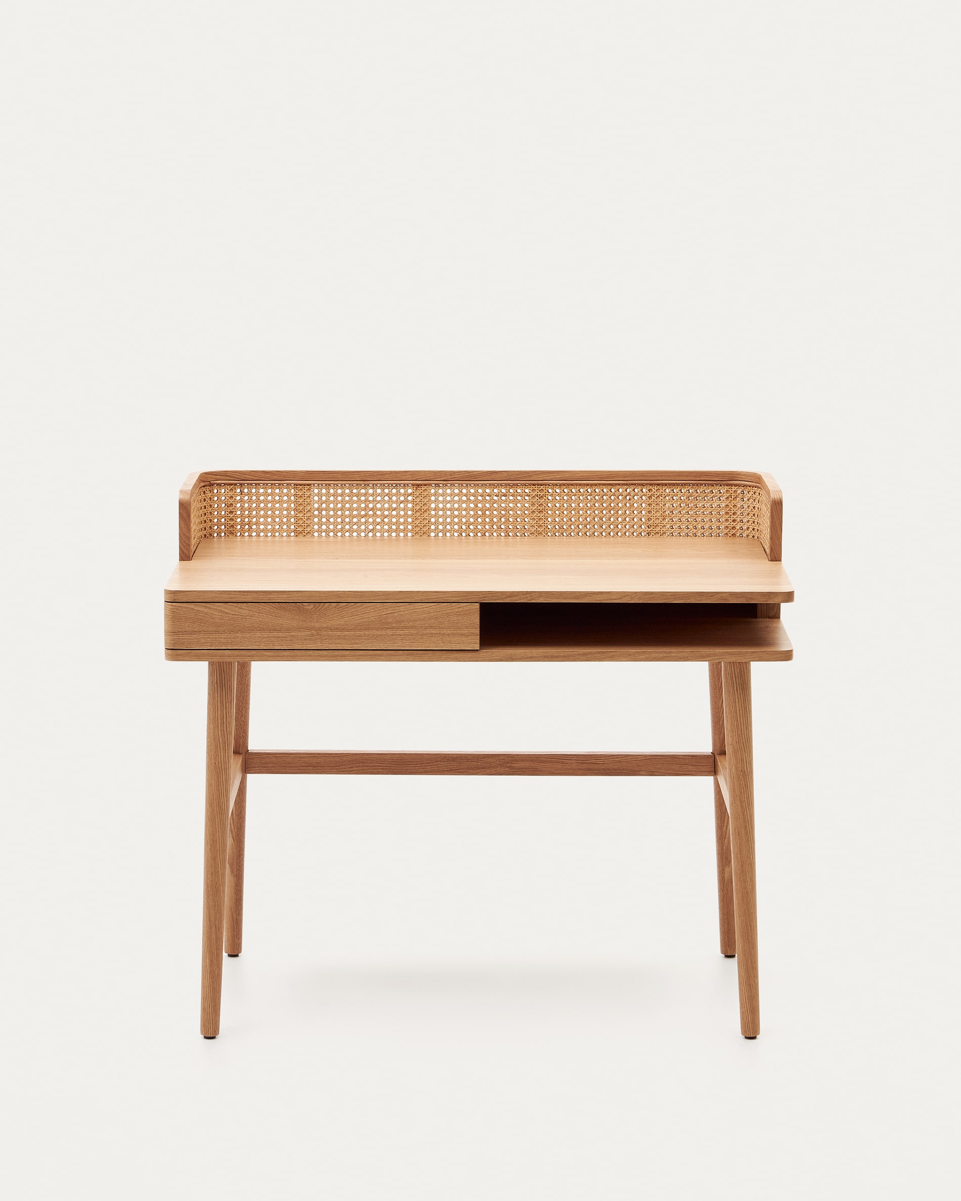 Araxi table in veneer, solid ash wood and rattan 105 x 62 cm