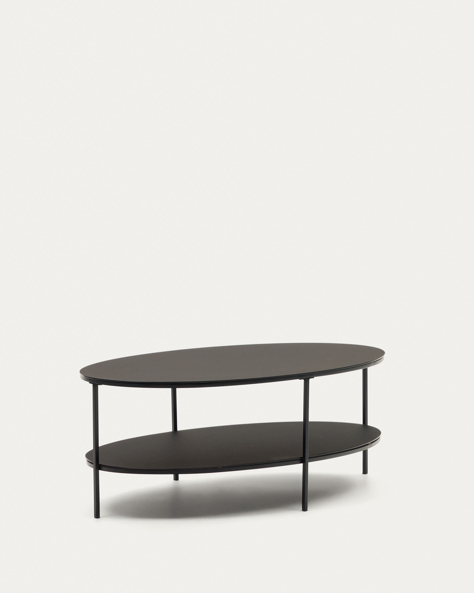Fideia tempered glass and metal coffee table with a glossy black finish, Ø 110 cm