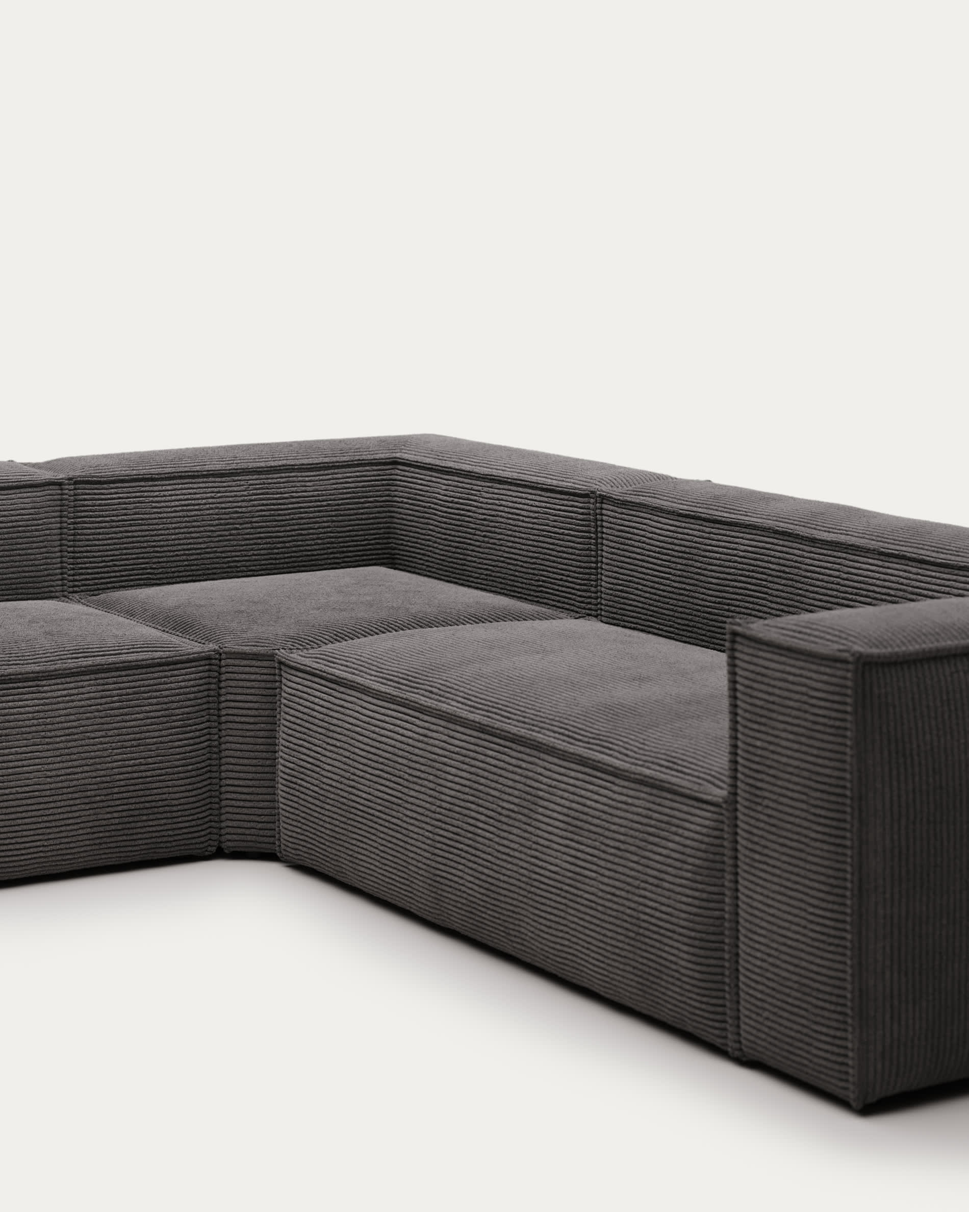 Blok 5 seater corner sofa in grey wide seam corduroy, 320 x 290 cm / 290 x 320 cm FR